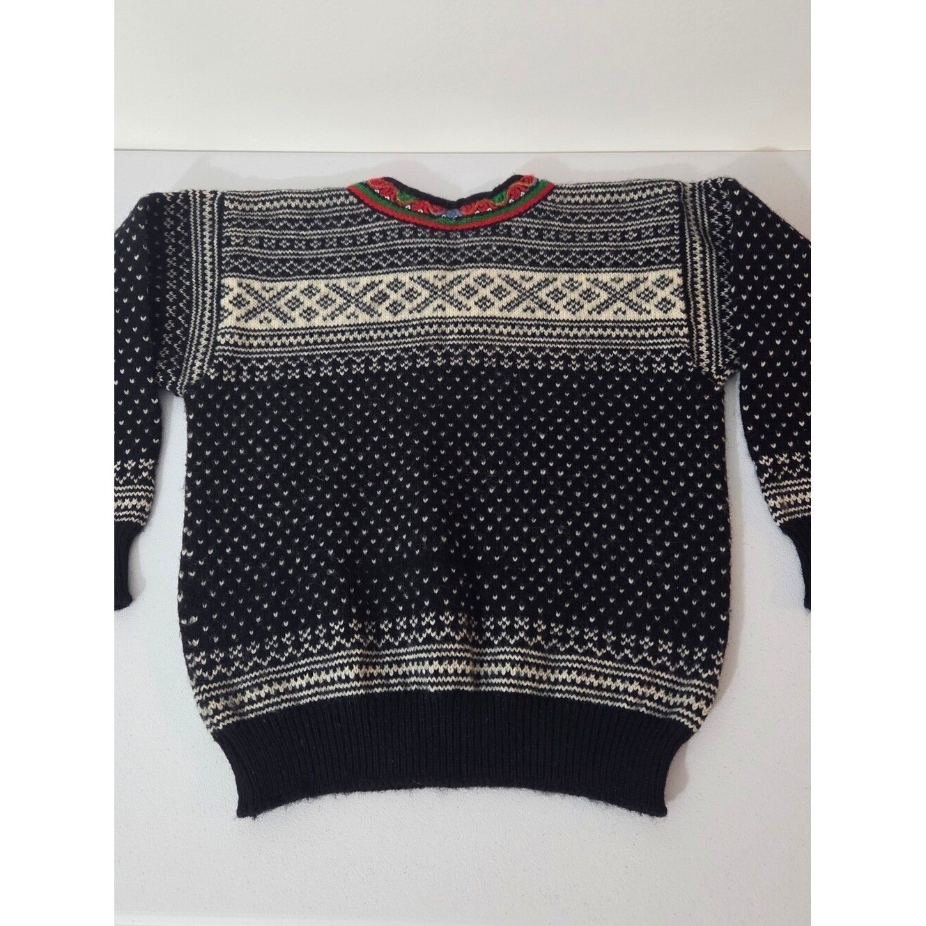 Vintage Dale Of Norway Women’s L 44 Black Wool Sweater Nordic Setesdal Lusekofte