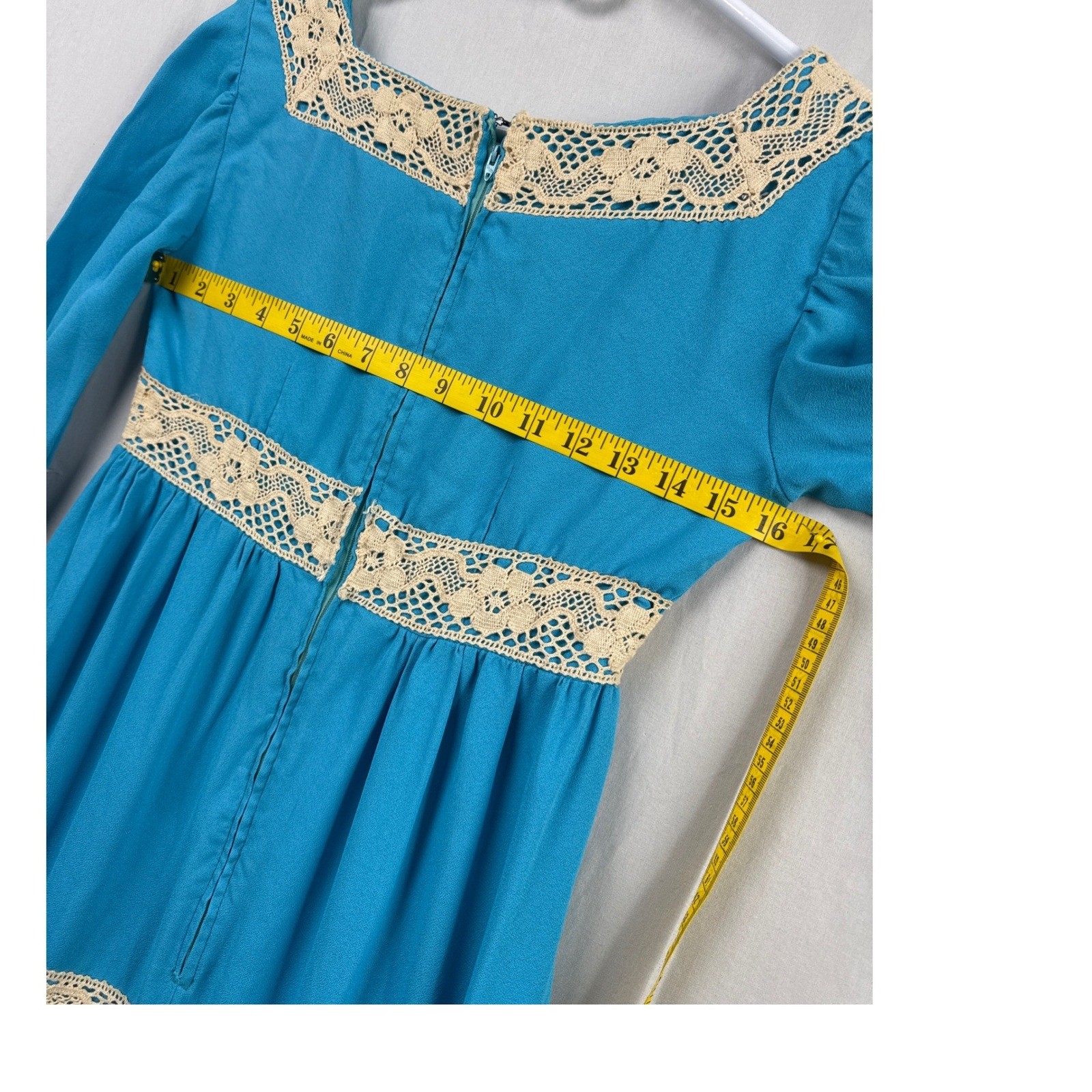 Vtg 70s Handmade Prairie Maxi Dress Women S Crochet Hippie Lace Empire Waist