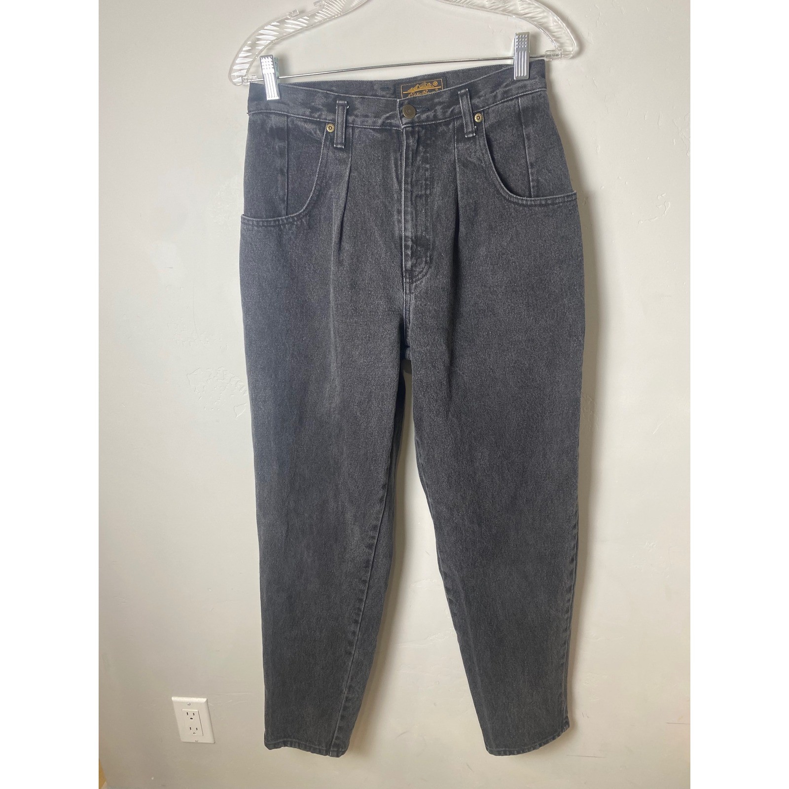 VTG Eddie Bauer Womens Pleated High Waist Tapered Mom Jeans Acid Wash Gray 10
