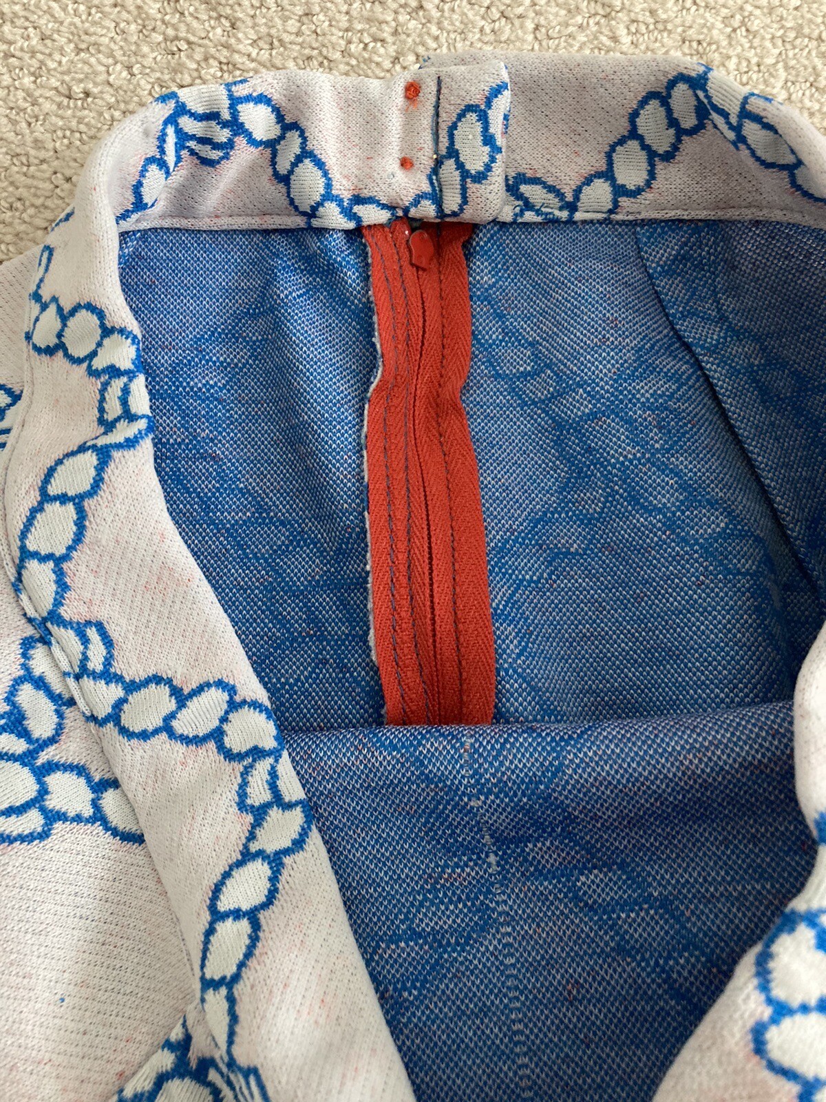 Vtg 70s Pink Skirt White Rope Print Polyester Back Zipper Size XS Waist 23.5”