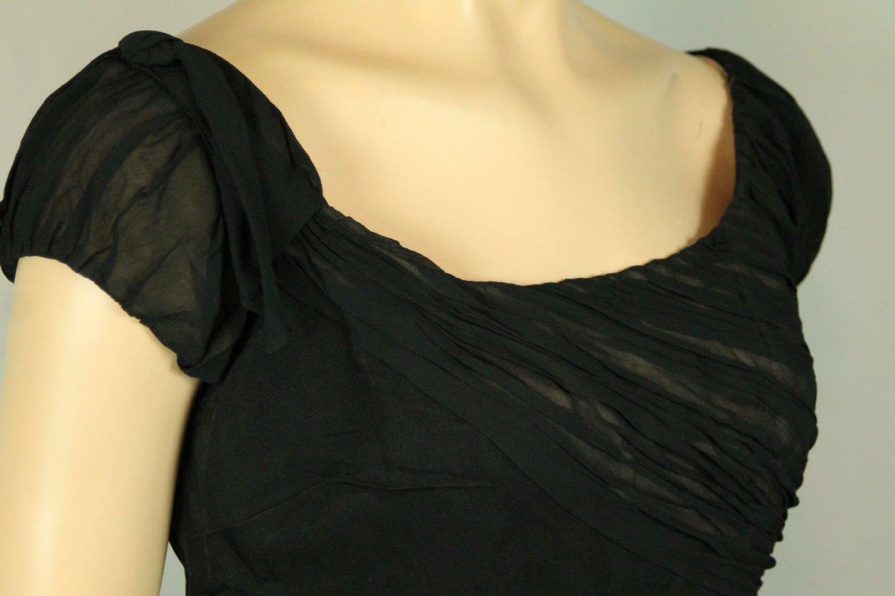 Vtg 50s RAPPI Ruched Chiffon Organza Rockabilly Cocktail Party Sheath Dress S