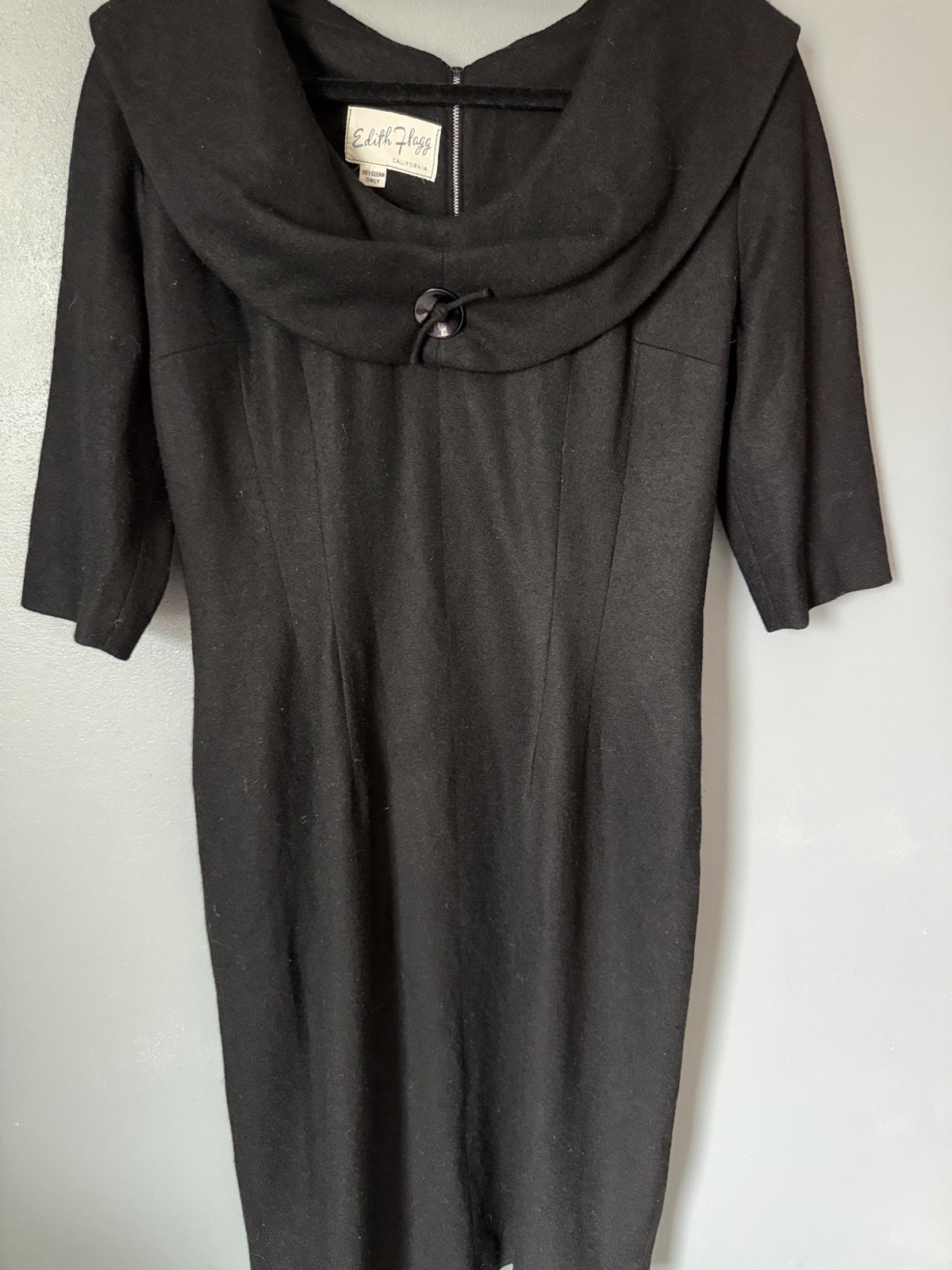 Edith Flagg Vintage Women’s 100% Wool Midi Pencil Old Money Dress Waist 32”