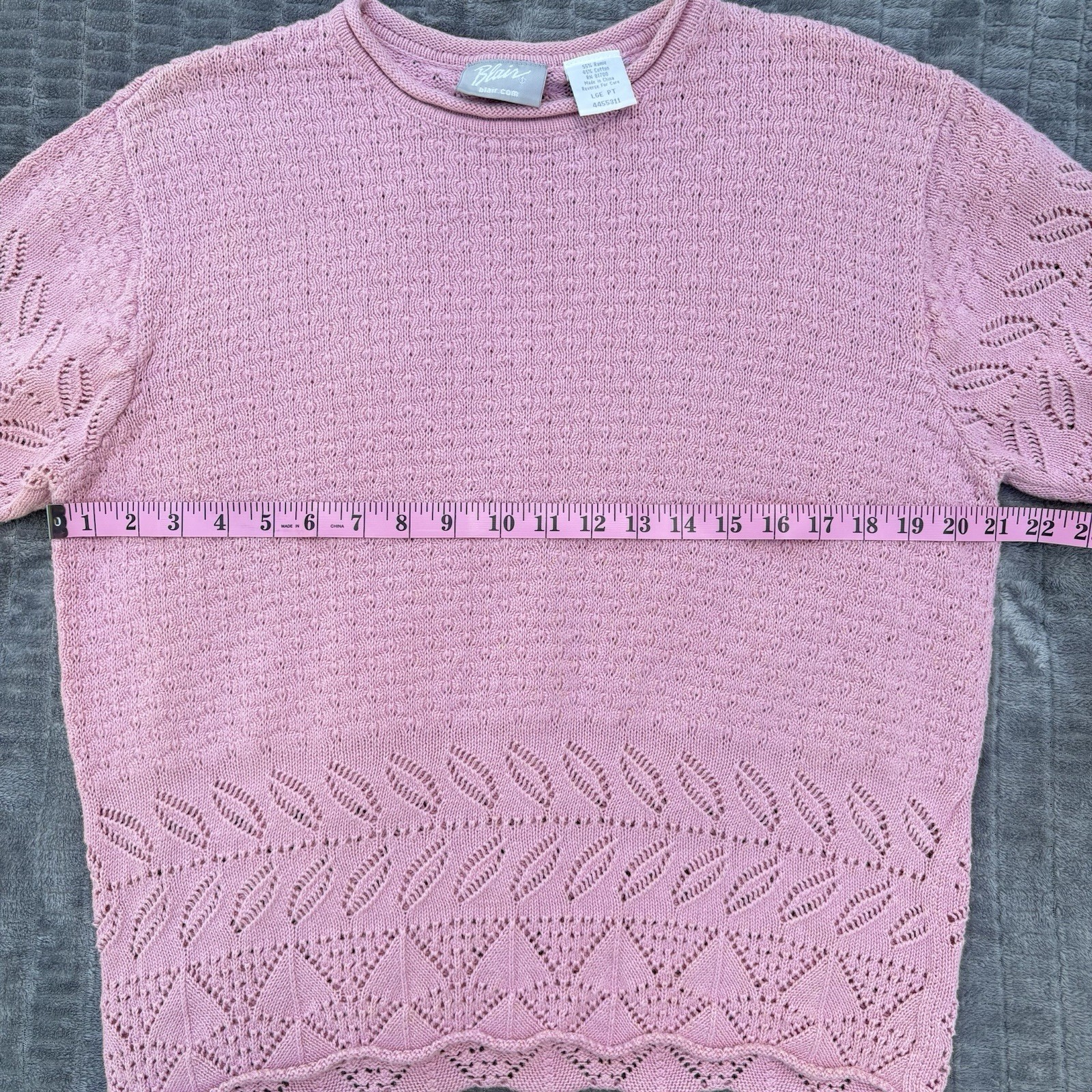 Vtg 90s Blair Pink Pointelle Knit Top Scalloped Hem Cottagecore Aesthetic Sz L
