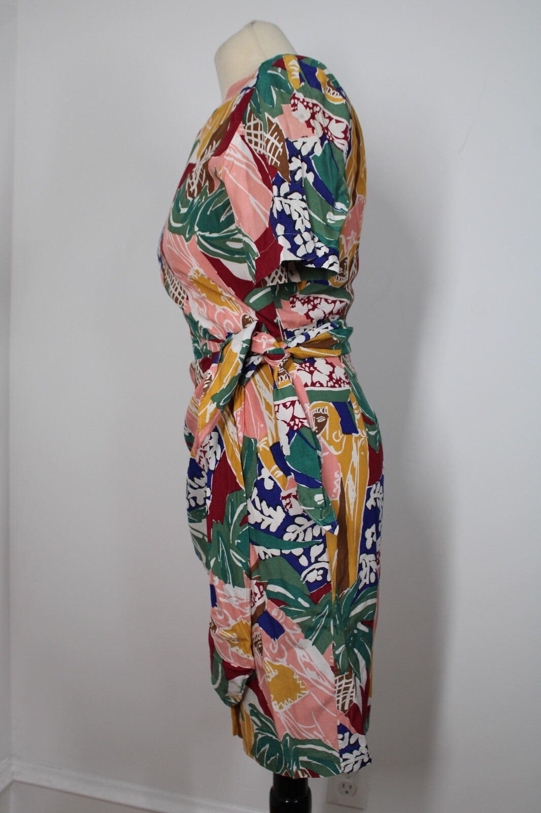 Vtg 80s Carol Anderson 4P Multicolor Floral Rayon Short Sleeve Wrap Skirt Dress