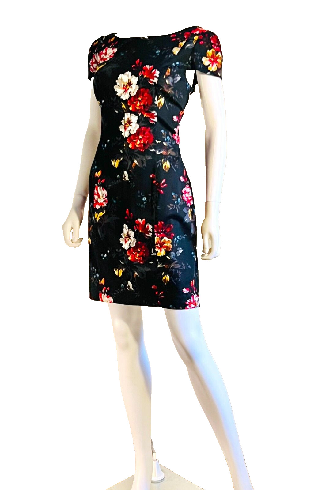 Vintage French Connection Curve Hugging Floral Dress, Cap Sleeves, Tags $168, 12
