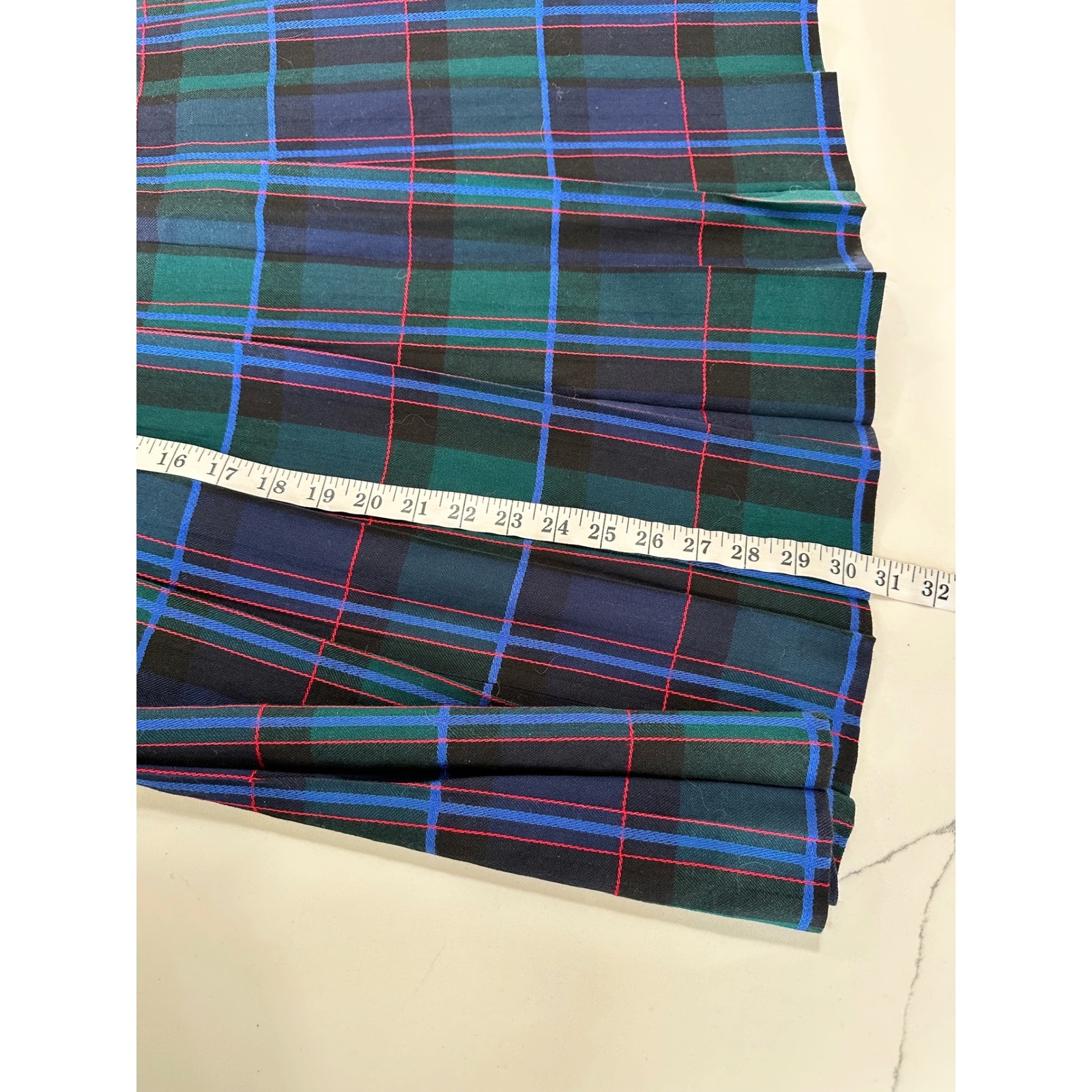 David Brooks Vintage 100% Wool Plaid Pleated Midi Skirt Green Blue Tartan 8P USA