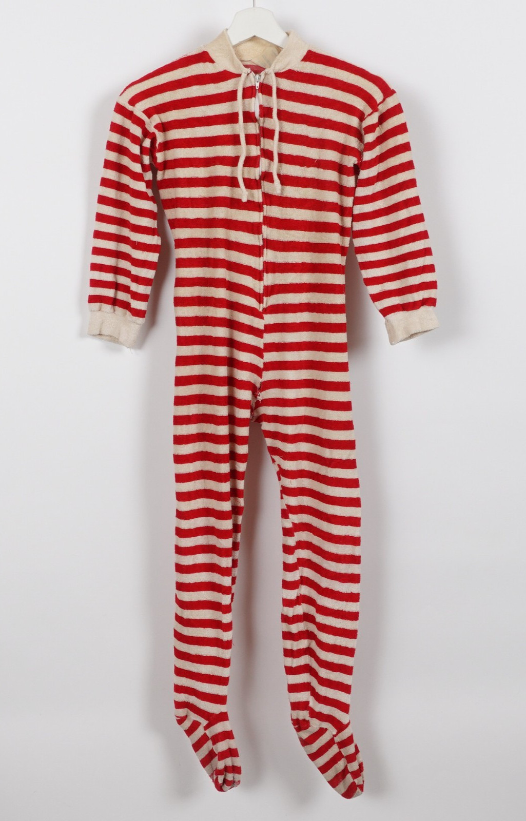 Vintage 50s JC Penney Kids Jumpsuit Pajamas Butt Flap Striped Study Sample Feet