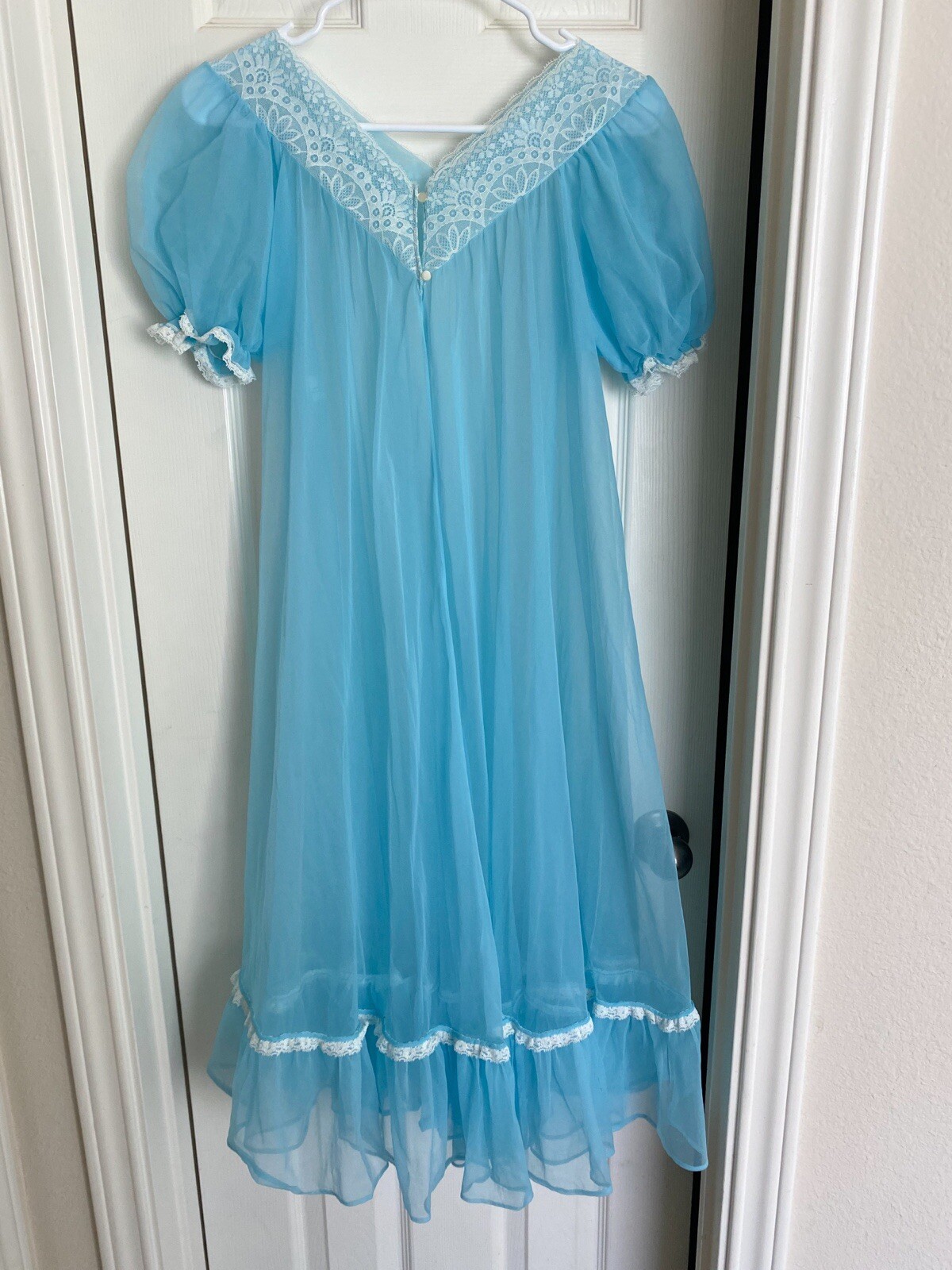 Vintage Lisette Al Sterling RARE Gown Peignoir Set Sky Blue Nylon Coquette Small