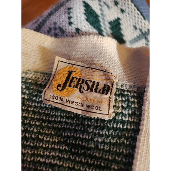 60s Green and Cream Wool Cardigan