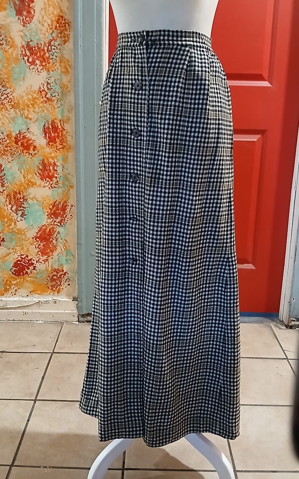 Vtg 1980s Pendleton Plaid All Wool Fitted Buttoned Front Maxi Skirt S