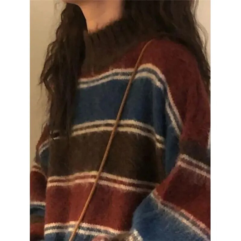 Sweaters Women Oversized Knitwear Streetwear Patchwork Jumpers Pullovers