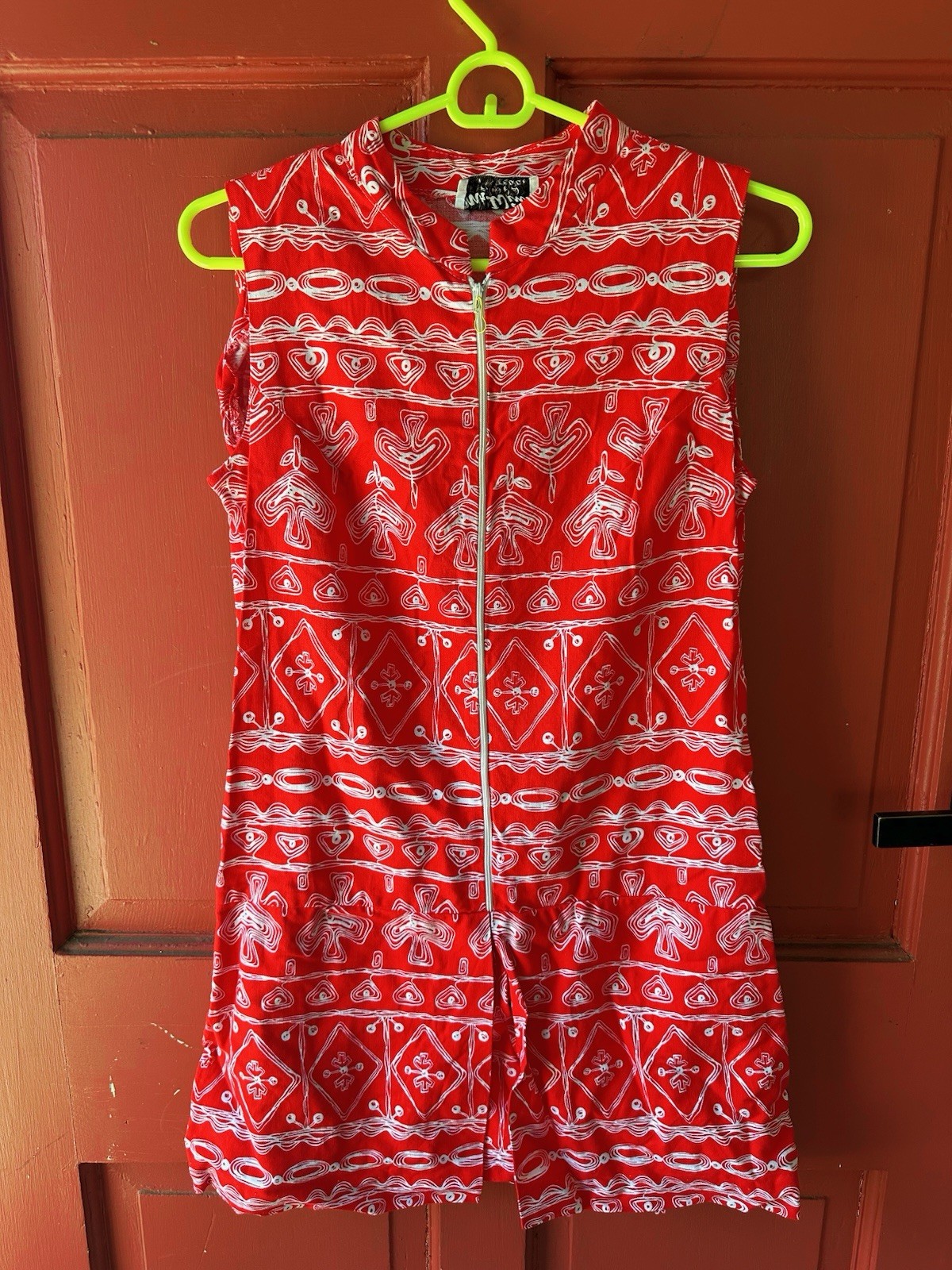 Vintage 1960’s Red Jumper Shorts Dress Zip Up Unique Size M