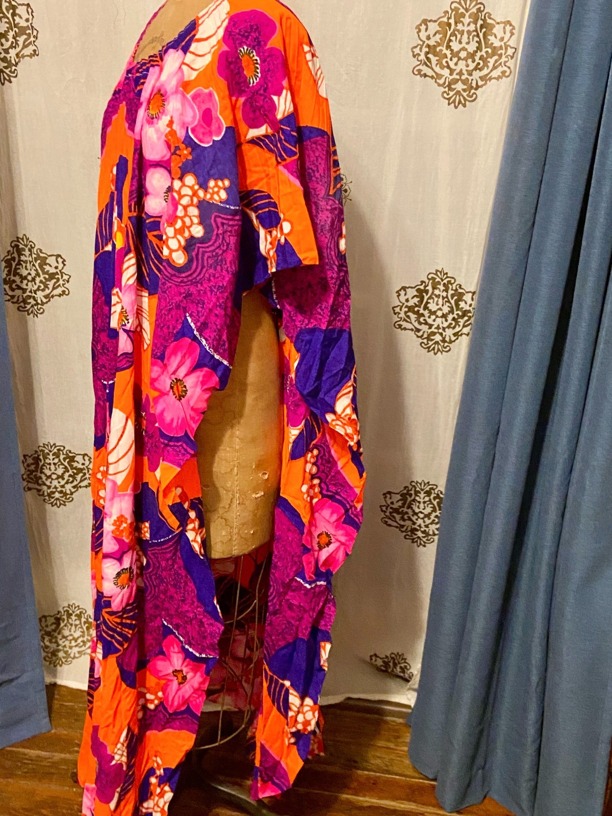 Vintage McInerny Psychedelic OPEN SIDES Hawaiian Maxi Coverup Caftan Dress L