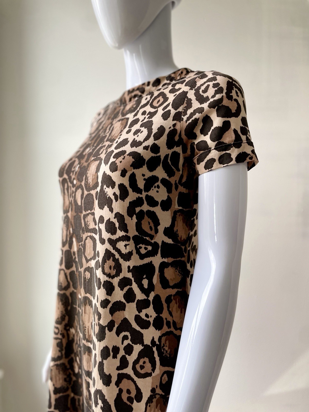 Vintage S M Mini Dress Rare Anne Klein 70s Late 60s Leopard Print Knit Mod VGUC