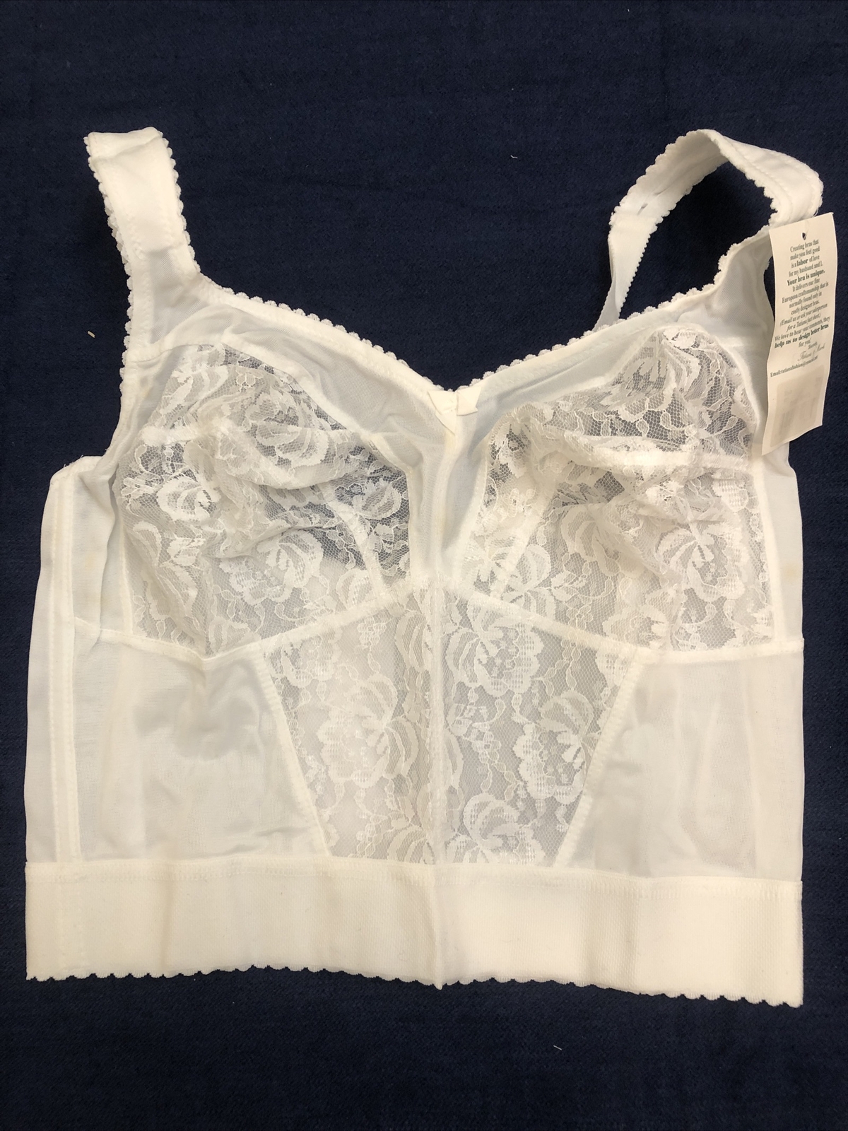 LONG LINE BRA VINTAGE LINGERIE 36 F STRETCH BRA Pin Up White New With Tags