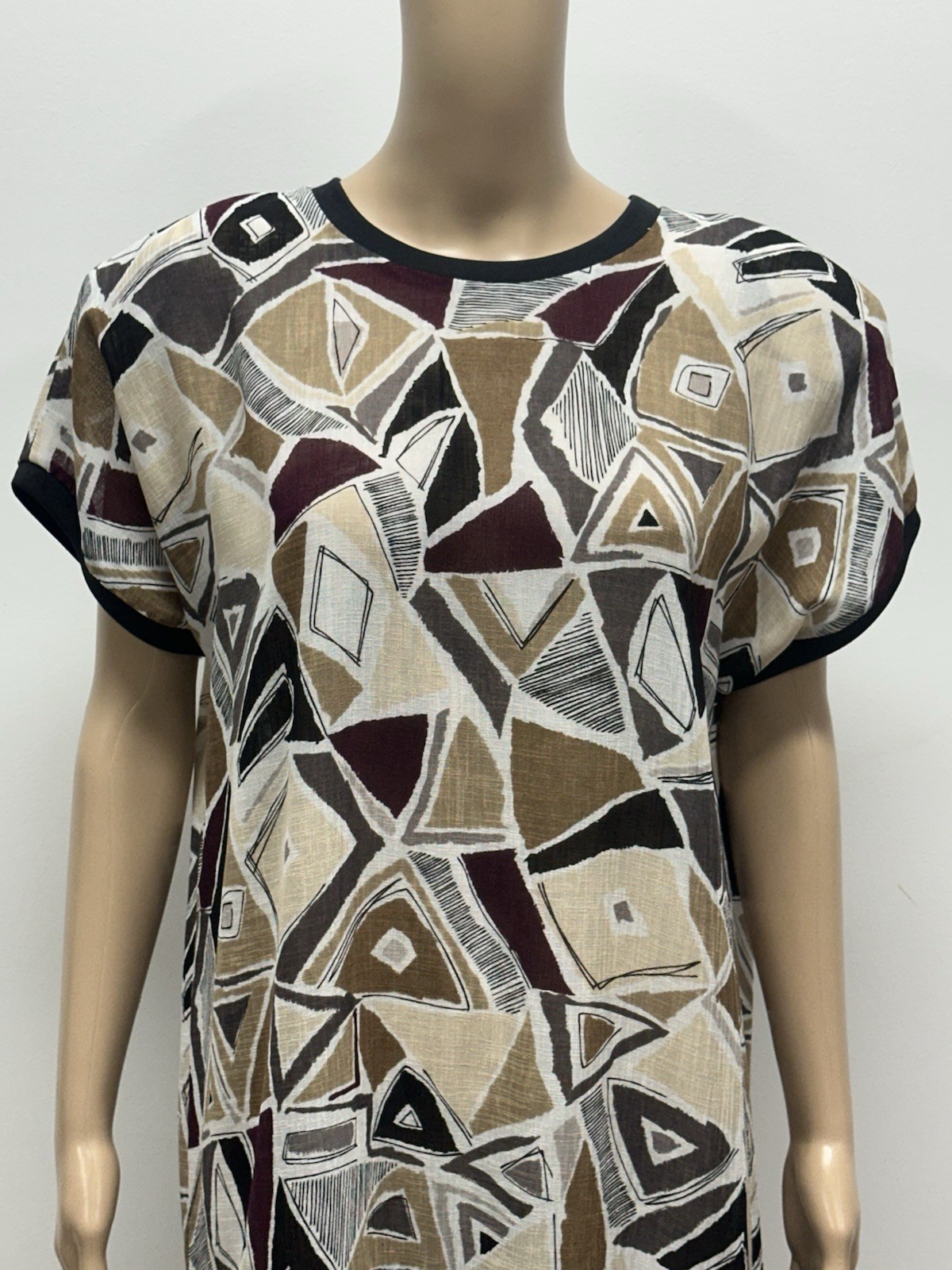Kenwall Women’s L 12-14 Vintage Australian Made Brown Cream Black Print Dress