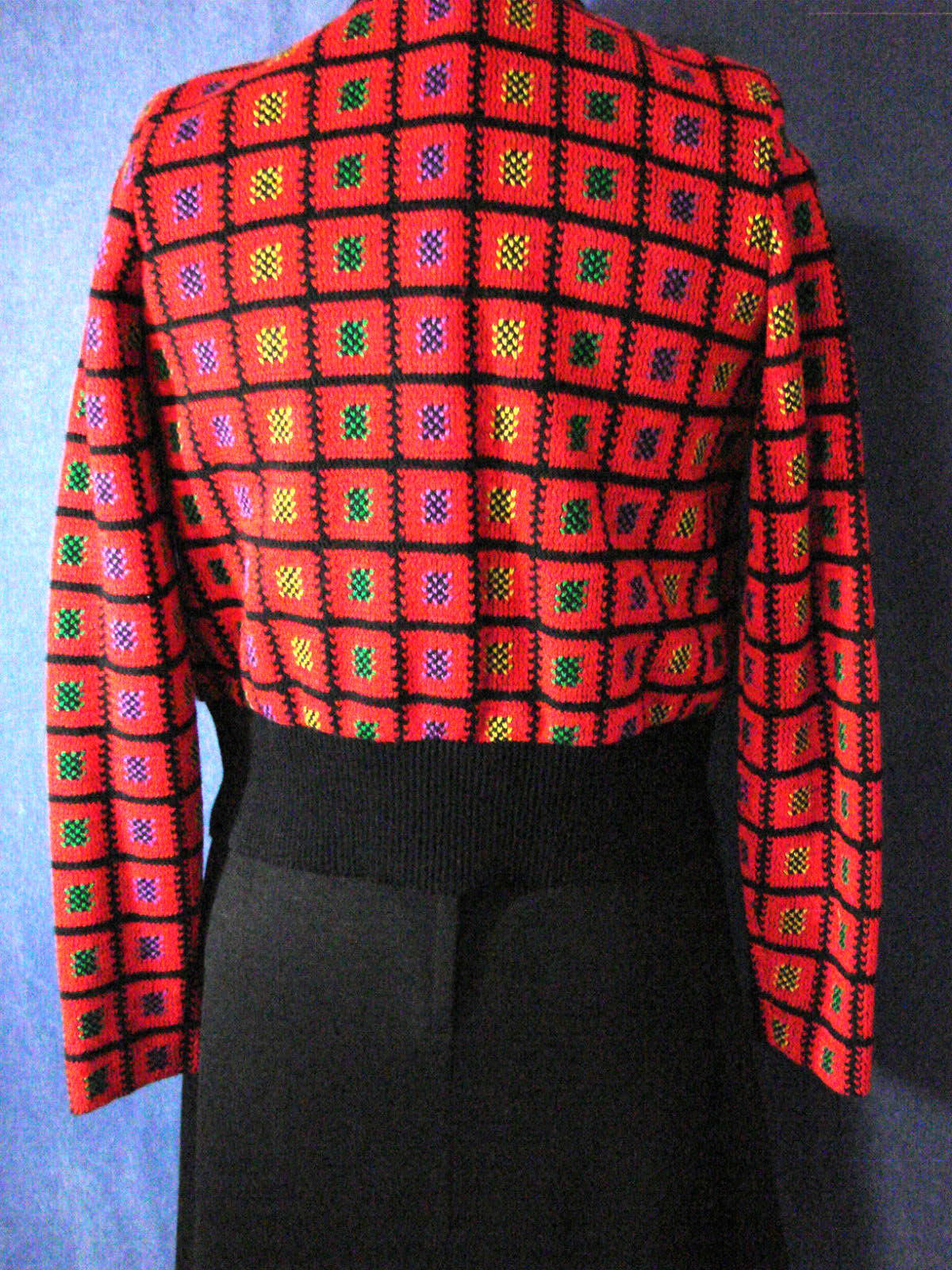 VTG 70s 2 pc Dress Jacket Set Suit RED CHECK VGC XS S Sweater Knit Poly Alfreda