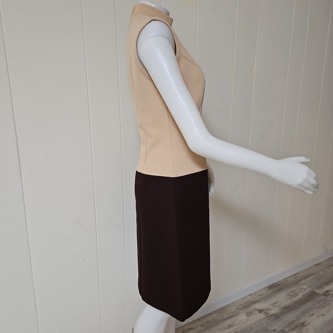 Vtg Hob Nobber Sheath Dress Womens S Brown Beige 60s Mod Double Knit Stretch