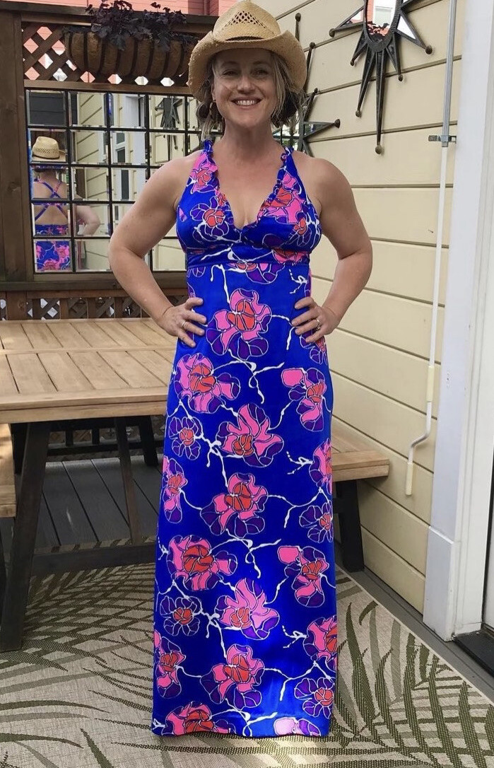 Vintage 70’s Dress Catalina 14 6 S California Neon Pink Blue Bra Top Maxi Beach