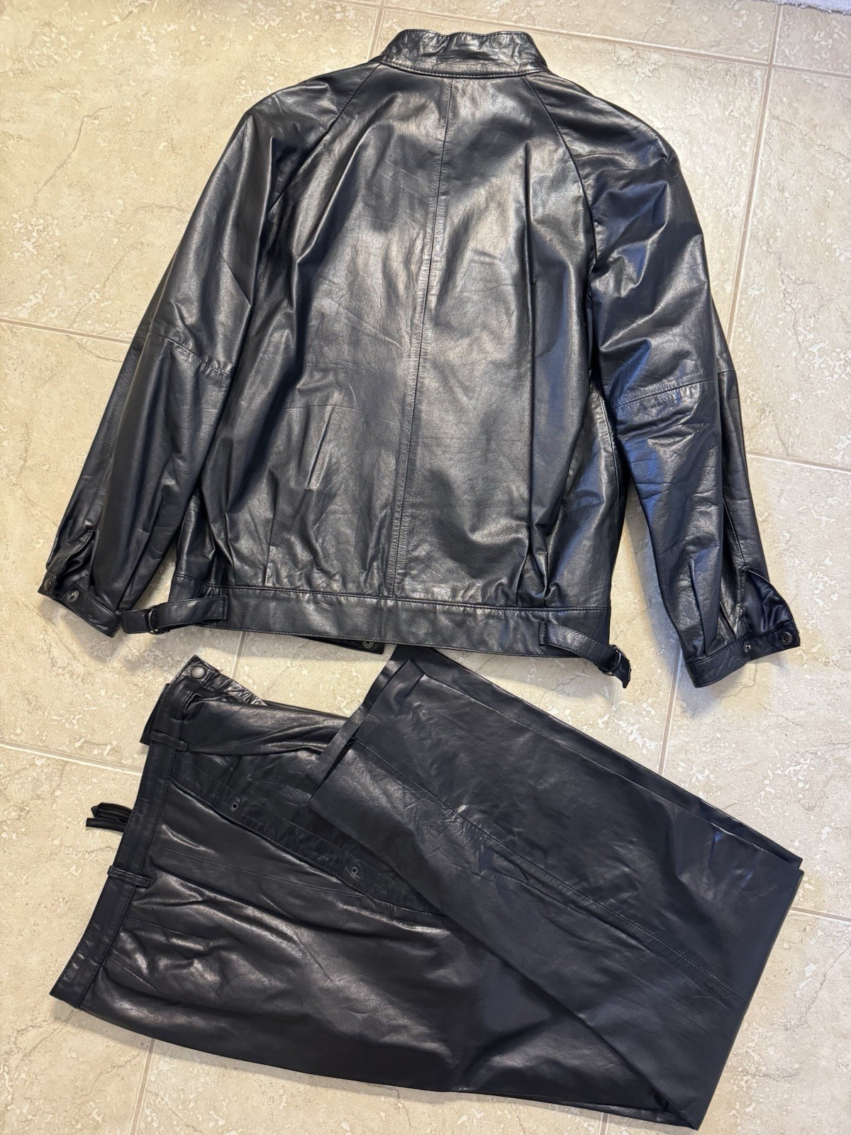 Women’s Vintage 1980’s INTUITIONS Black Leather Jacket & Pants Set Size 10-12