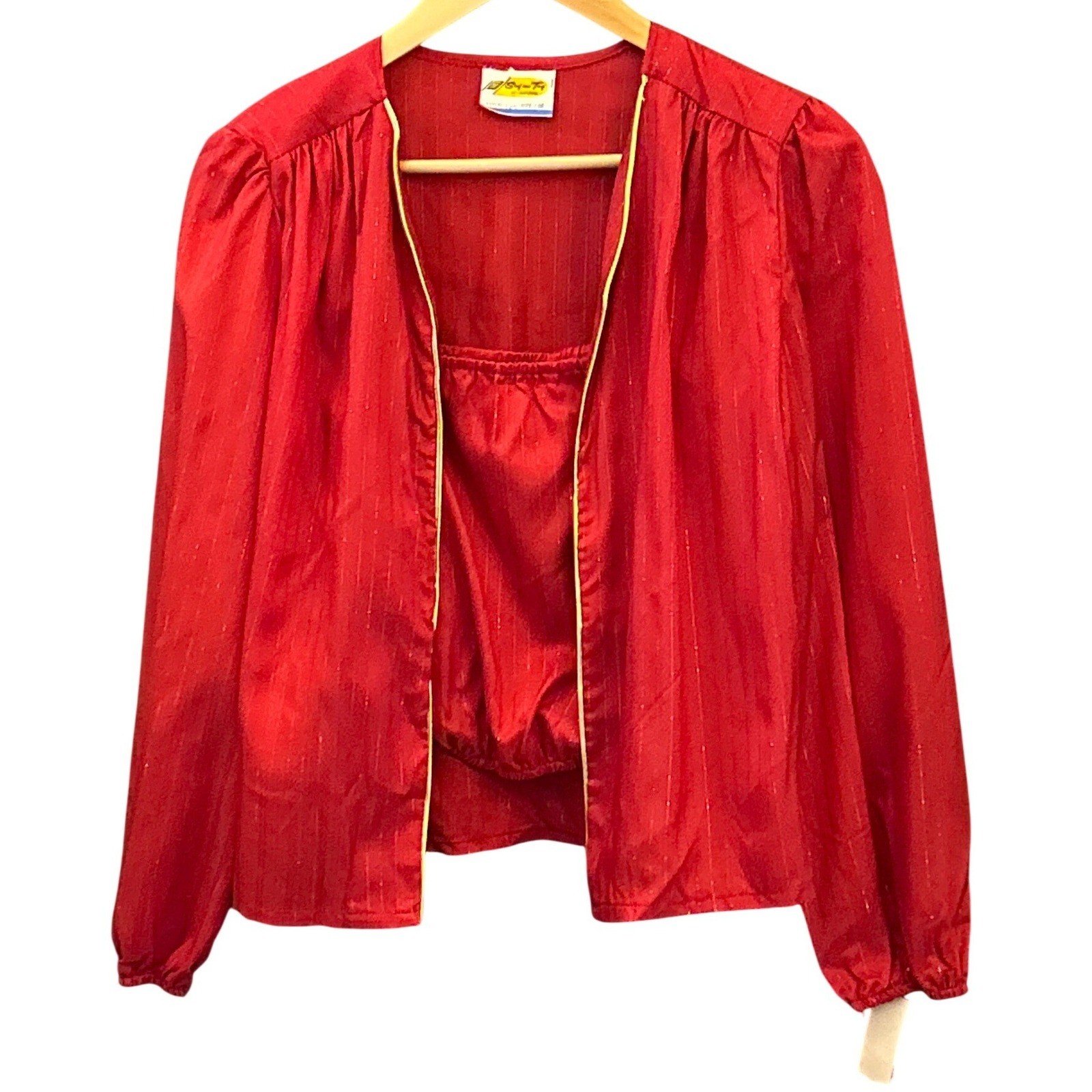 Vtg Surf and Turf California 2pc Set Disco Glam Metallic Red 80s Co-ord Jacket L