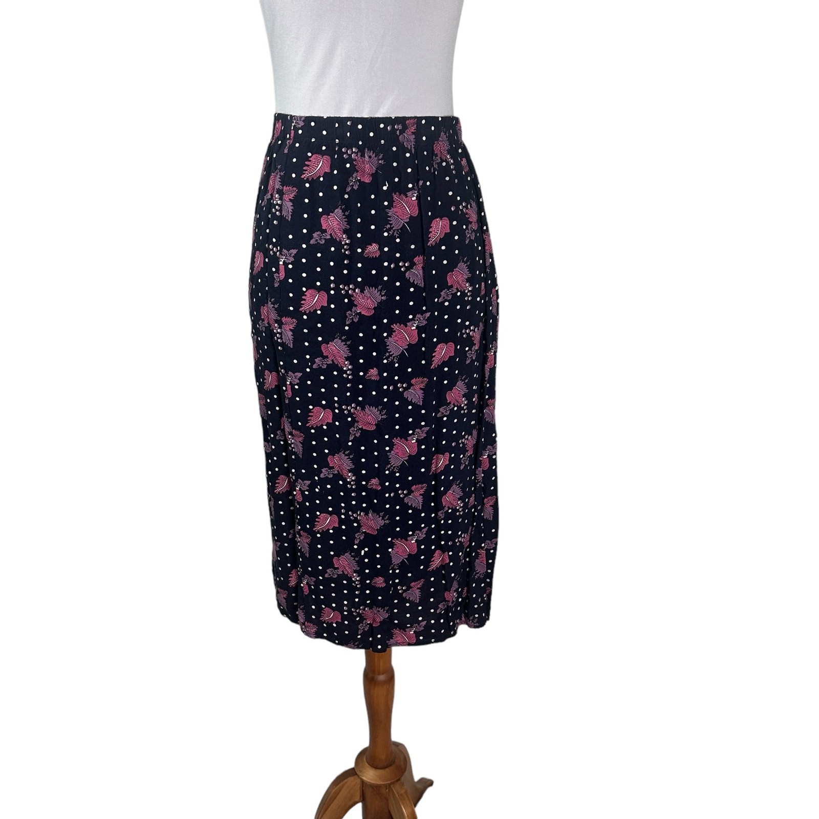 1980s Floral Rayon Print Midi Skirt by Chad Stevens Vintage Boho Size 22