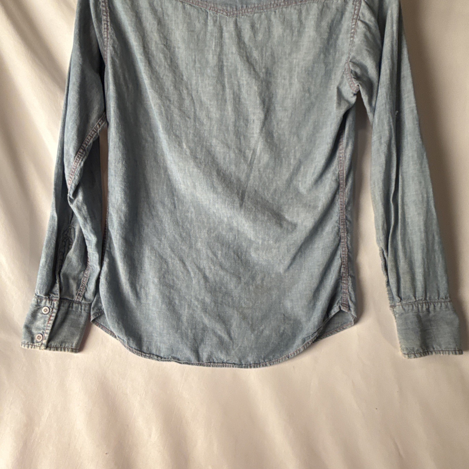 Vintage 70s Landlubber USA Blue Denim Shirt Western Snap Up Women’s Hippie Boho