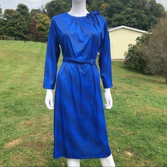Vintage | 70s NWT British Lady A-Line Day Dress Stripes Sz 14
