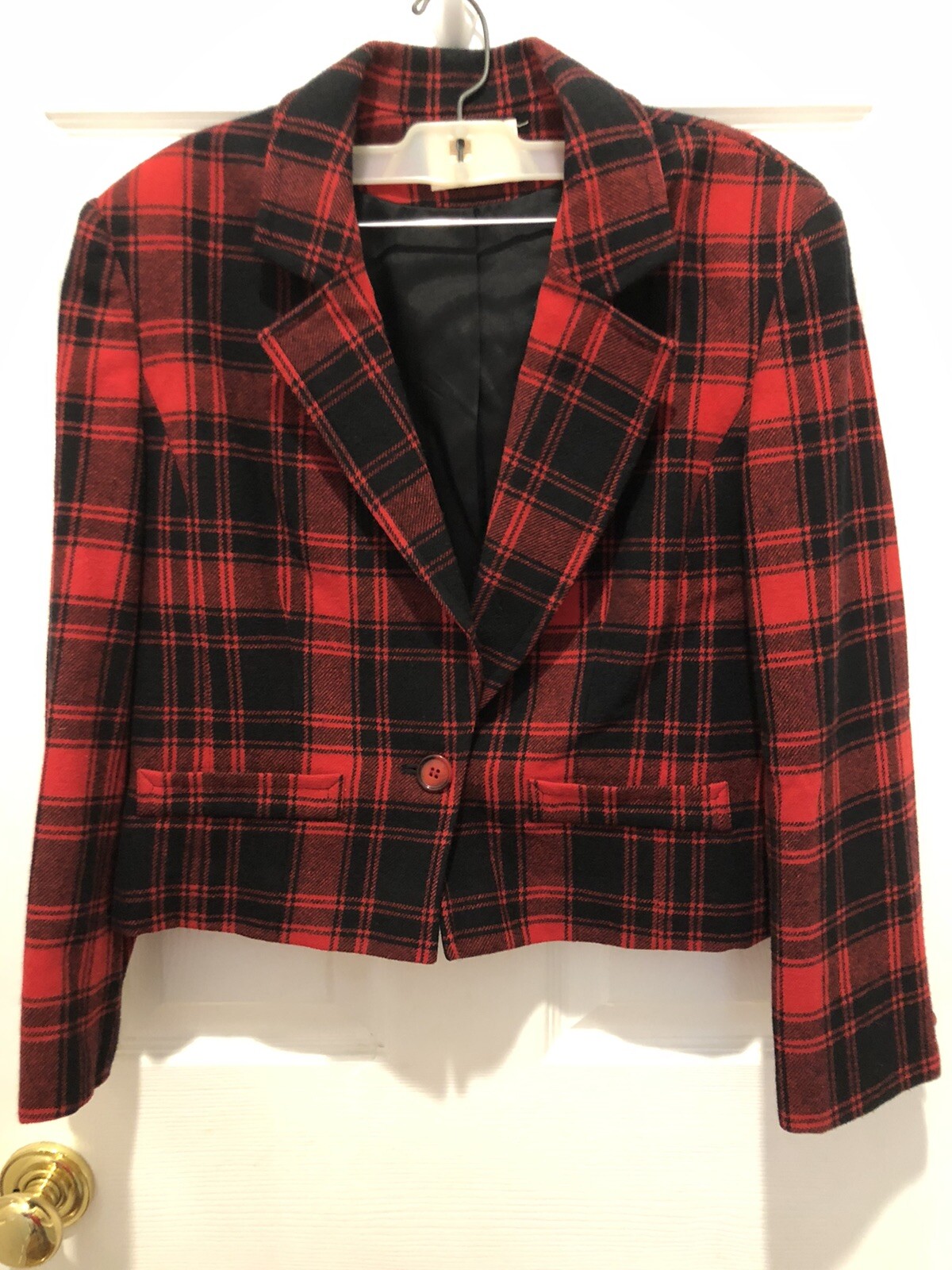 VINTAGE PENDLETON SKIRT SUIT 100% WOOL RED BLACK PLAID SKIRT 6 JACKET 8