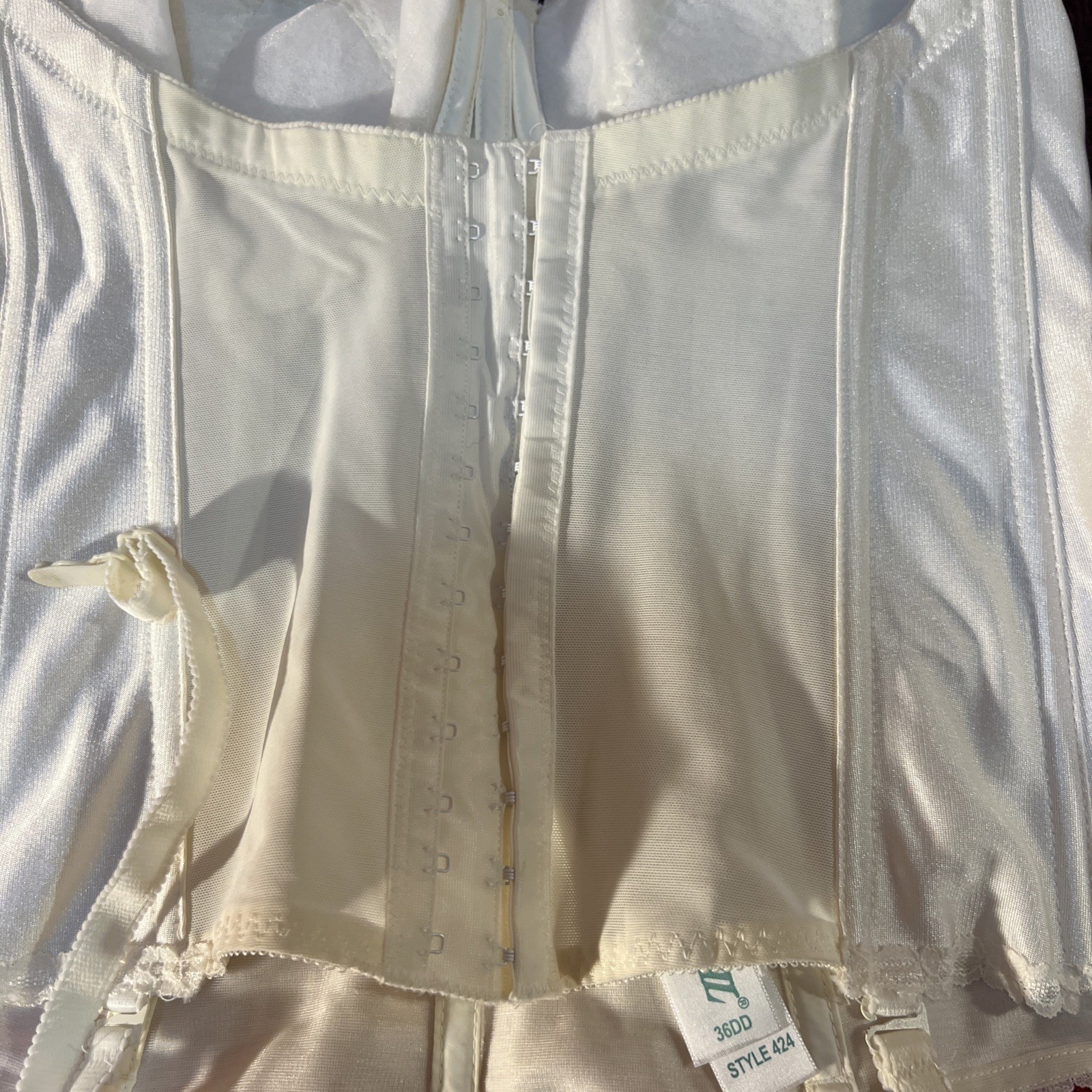Vintage Carnival Lace Bustier Corset Top Ivory 36DD Garter Straps