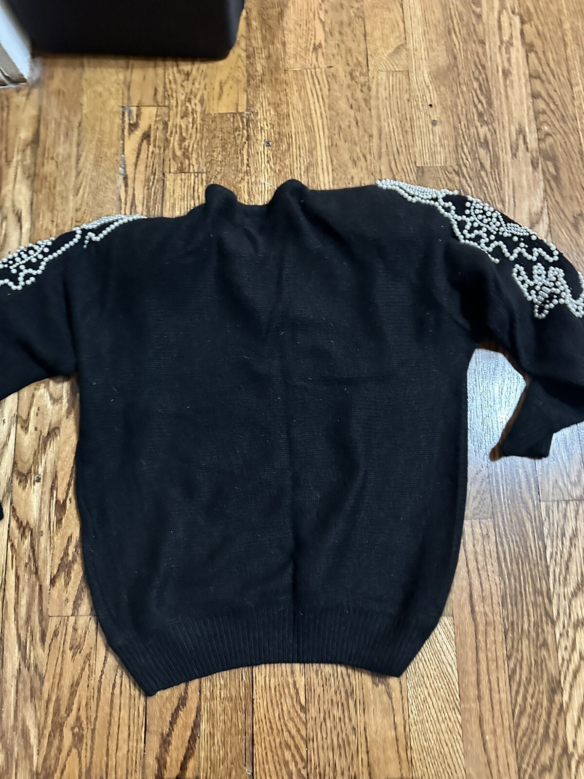 Vintage Gladys Bagley Silk/Angora/Lambswool Black Sweater Heavy Pearl Beading M