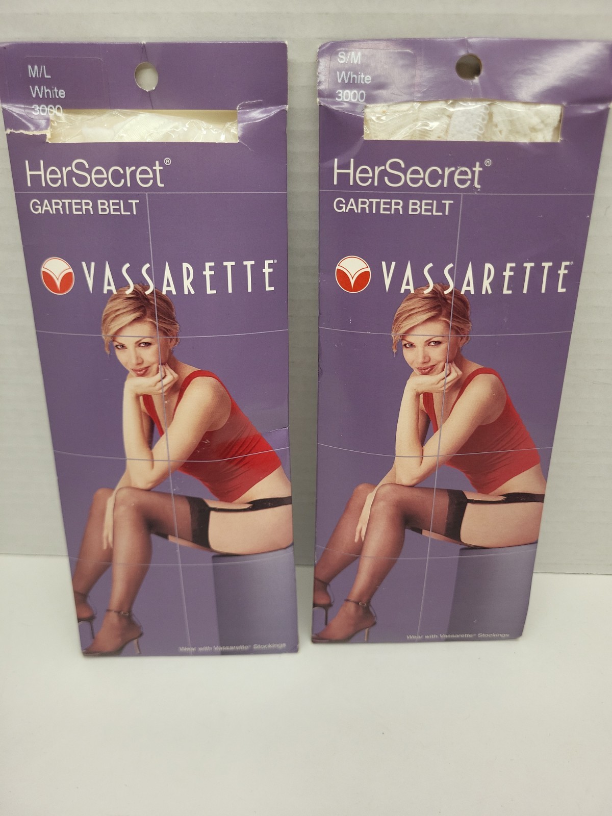 Lot of 3 Vassarette Black Silky Sheer Stockings & 3 Garter Belts, 2 White 1 Blk