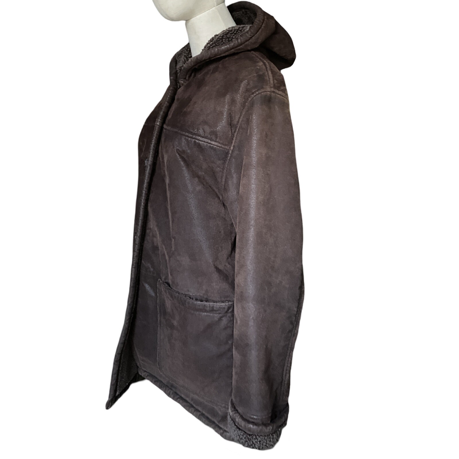 Vtg Brown Genuine Leather Faux Sherpa Lined Coat