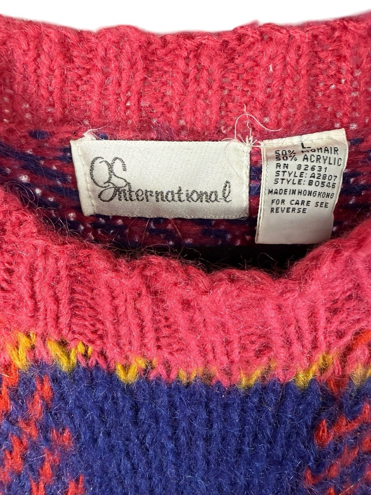 Vintage 80s Mohair Sweater NWT Plaid Fuzzy Pink Chunky Knit Oversized Grunge L