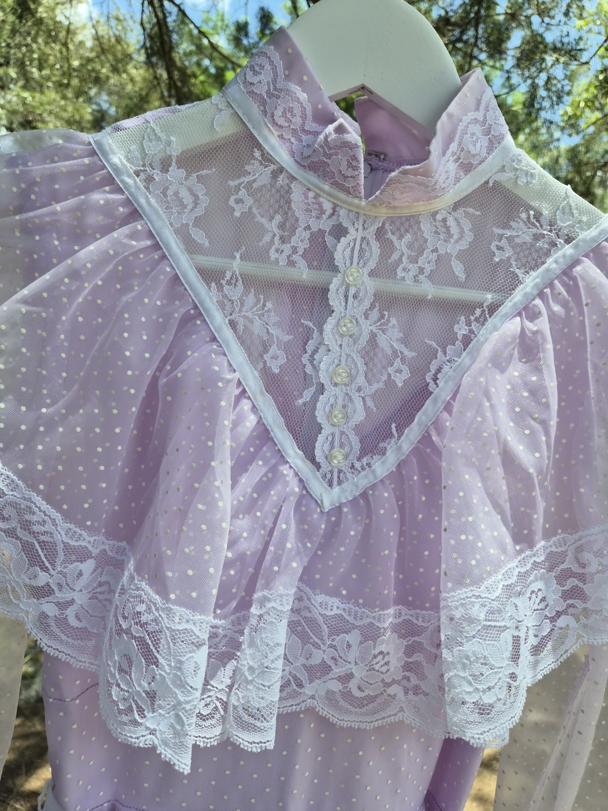 Vintage Long Sleeve Purple Bustle Romantic Sheer Long Gown Prairie Dress XS