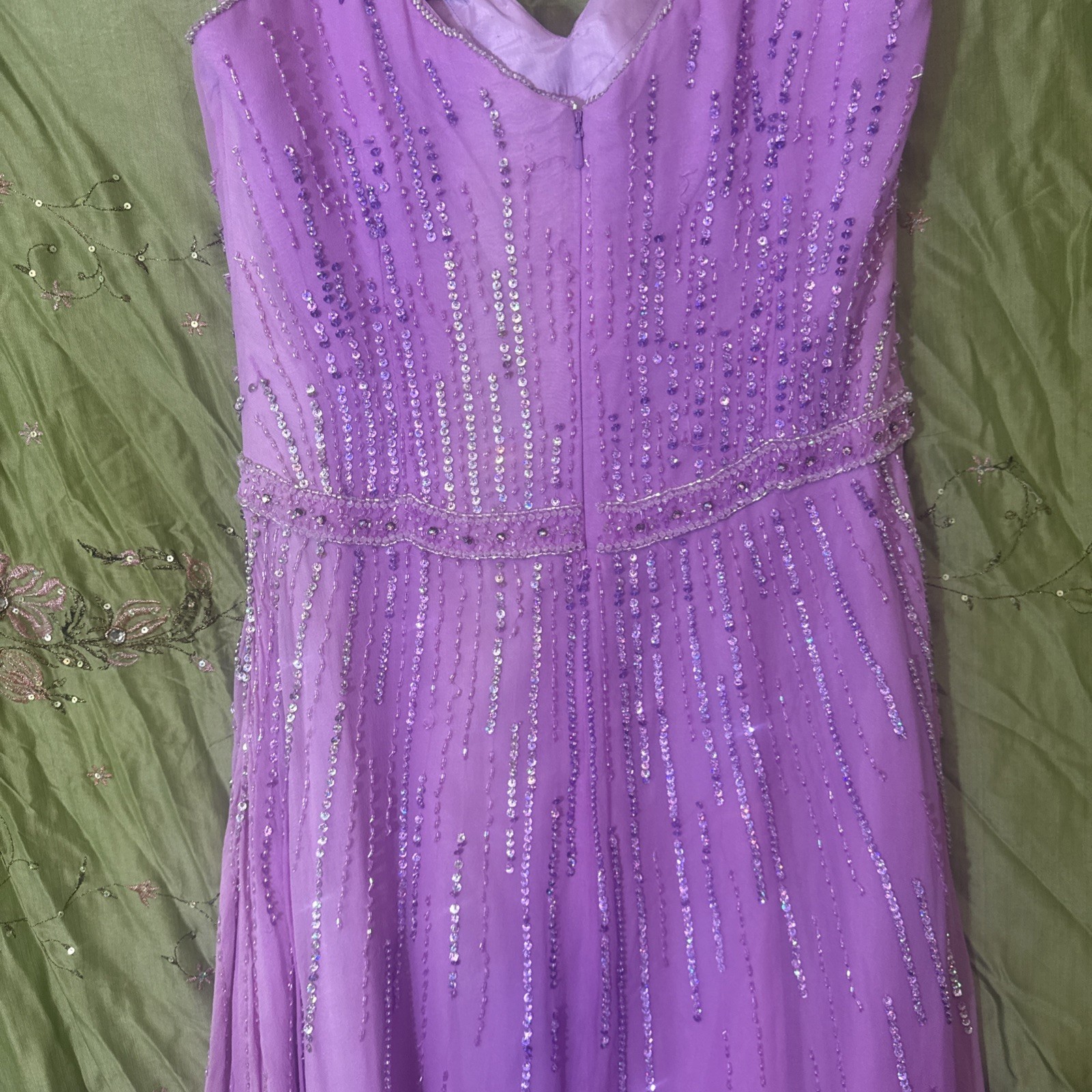 Vintage Y2K Formal Dress Purple Beaded Sequins Lavender Gown By XCite Women’s 12