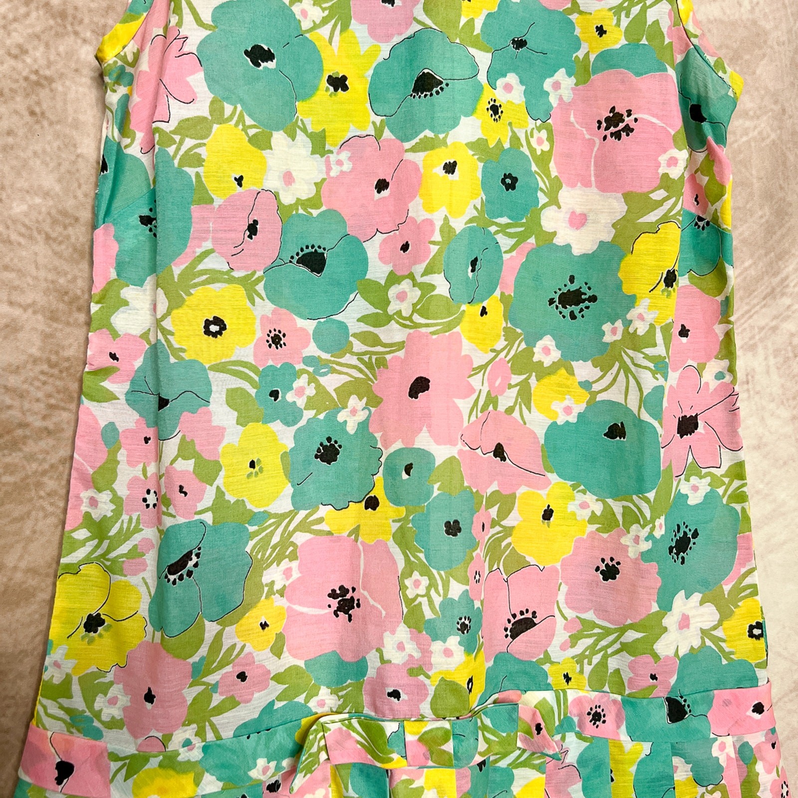 Vintage 60s Vicky Vaughn Junior Multicolor Floral Pleated Drop Waist Midi Dress