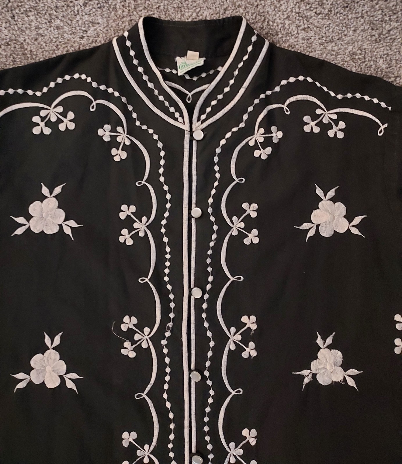 Vtg Caro Of Honolulu Black White Embroidered Top Blouse Boho Rockabilly Size 14