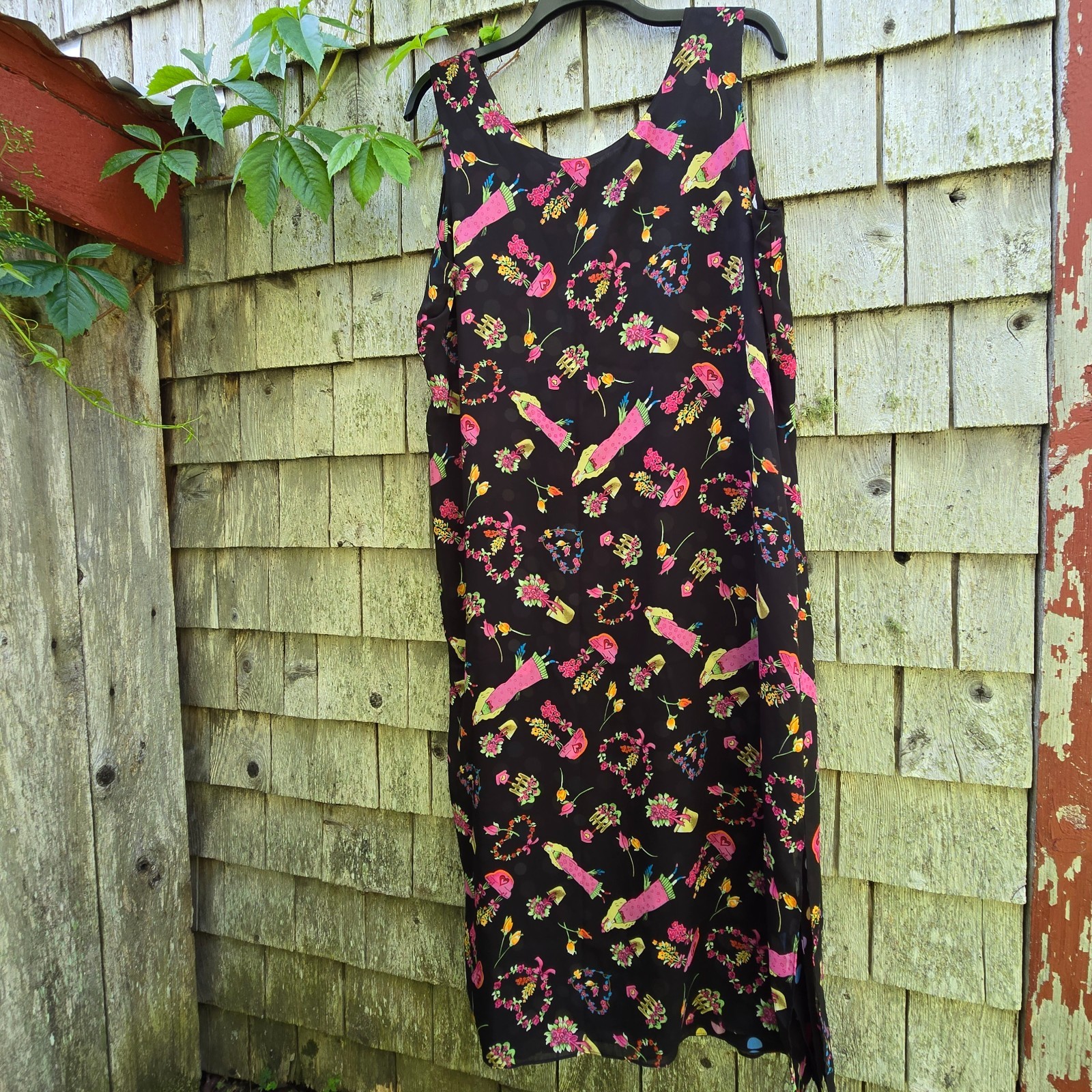 VTG 90s Reversible Maxi Dress Multi Color Confetti Polka Dot Novelty Print L XL