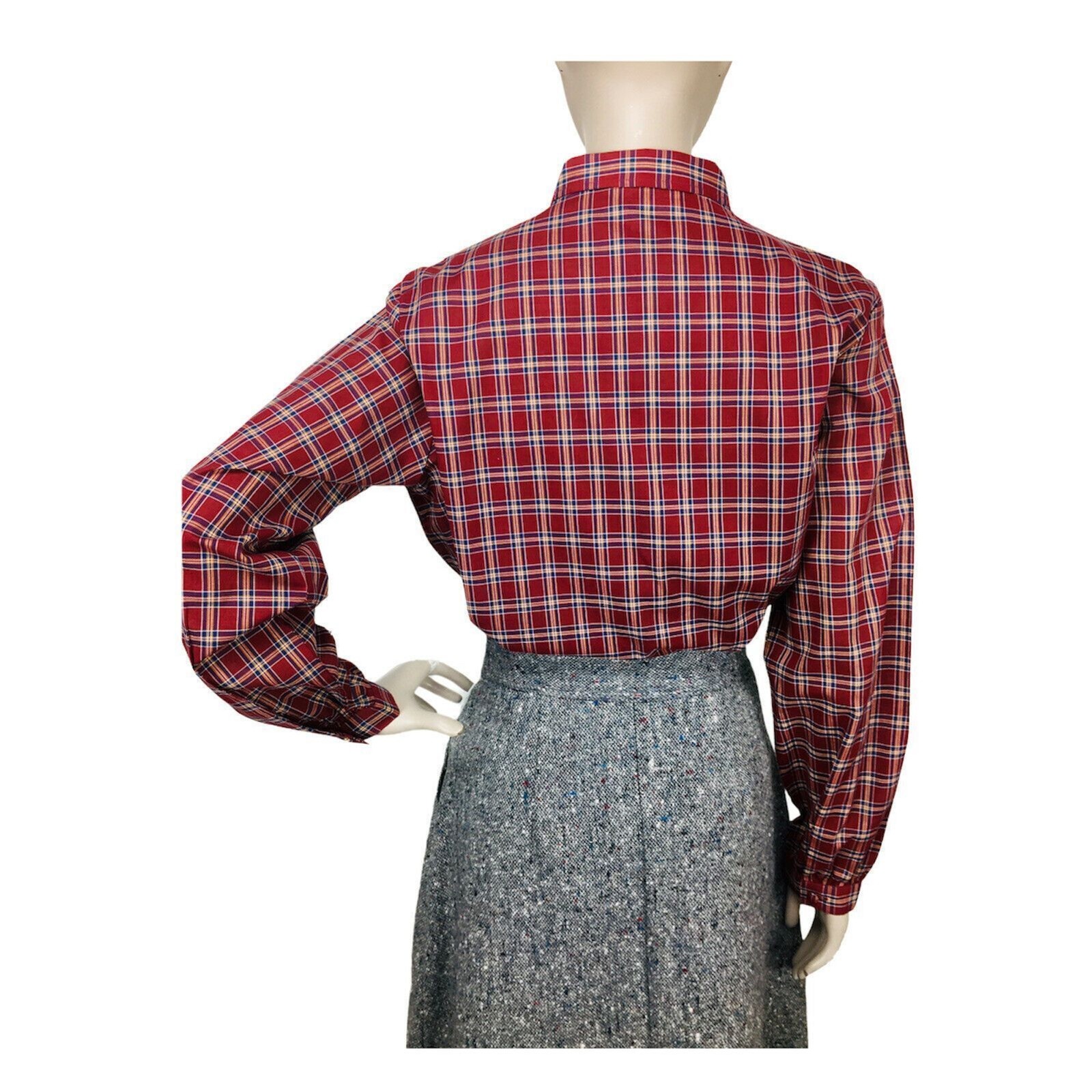 Vintage 80s Boho Western Cowgirl Plaid Ruffle Front Button-Down Blouse NEW
