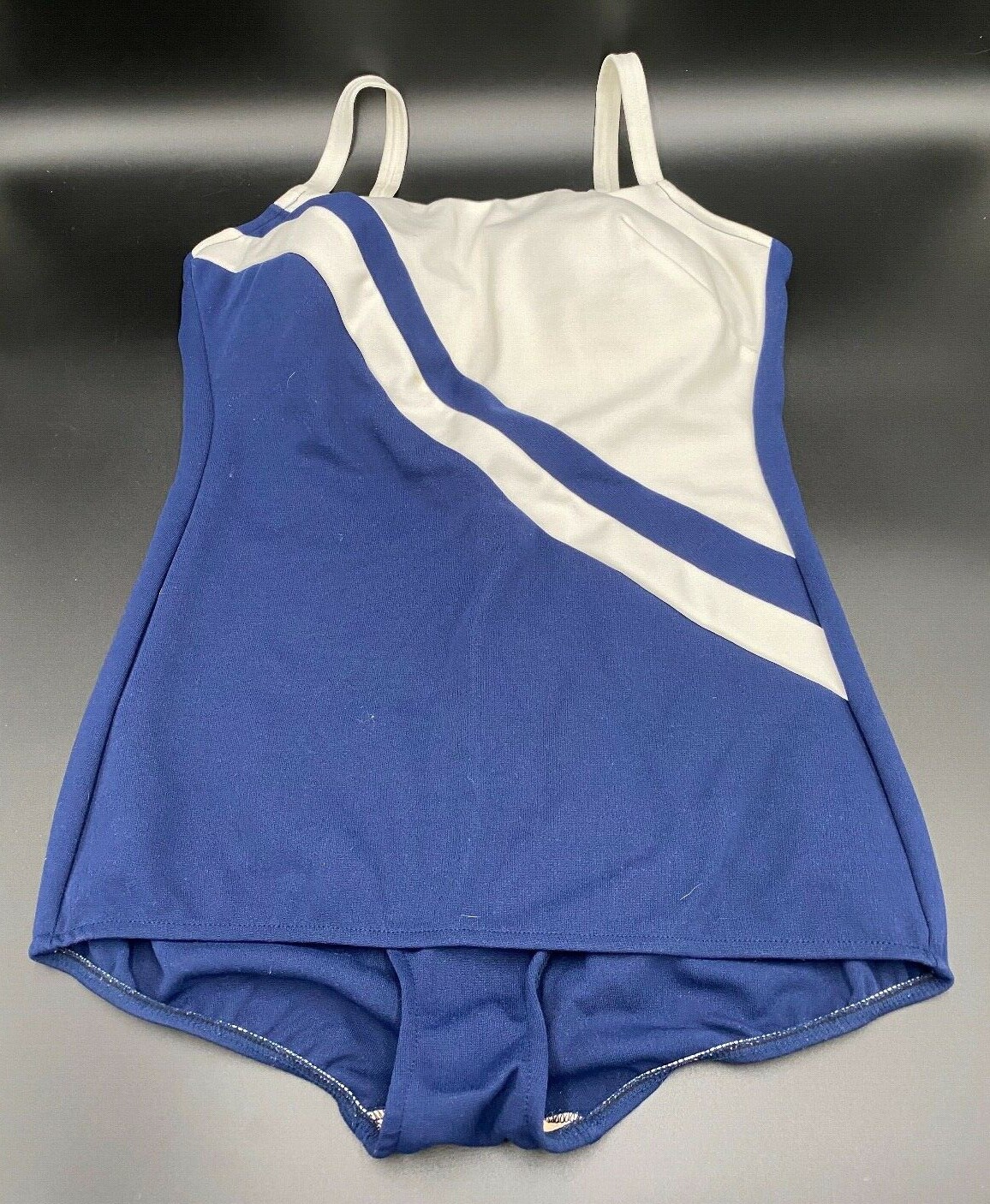 Vintage 70’s 80’s Robby Len White Blue Stripe Swimsuit Size 40