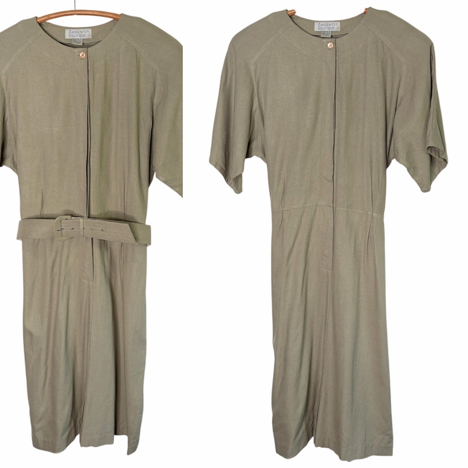Vintage Argenti Boutique 100% Silk Midi Dress Tan Lagenlook Natural Women 14