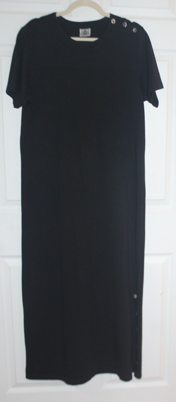 vtg 80’s 90’s CMI Maxi dress size M black heavy Cotton short sleeve USA made EC