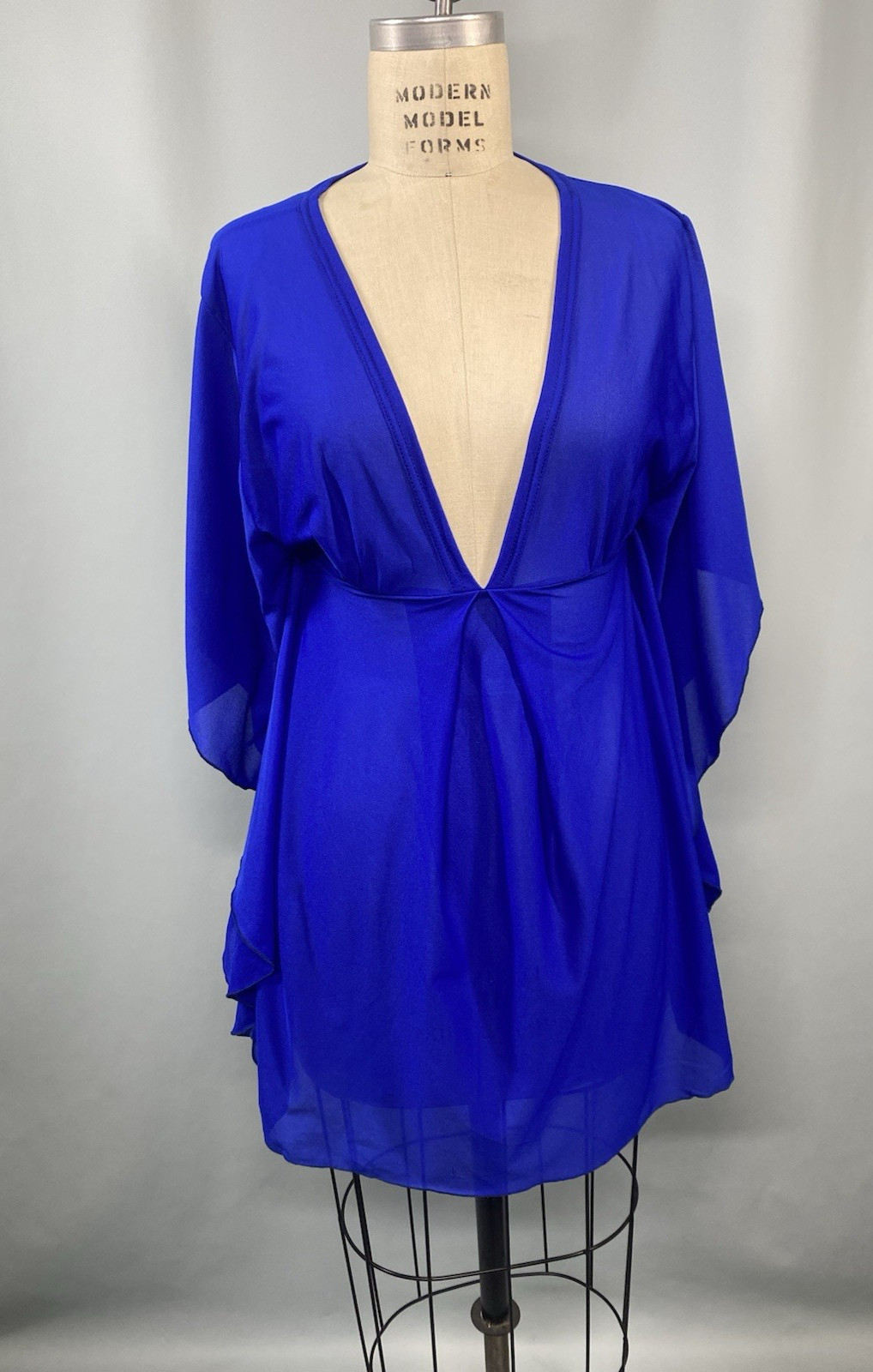 Vintage Top SIZE LARGE blue beach swim cover-up 70s Y2K 90s classic plunge sexy