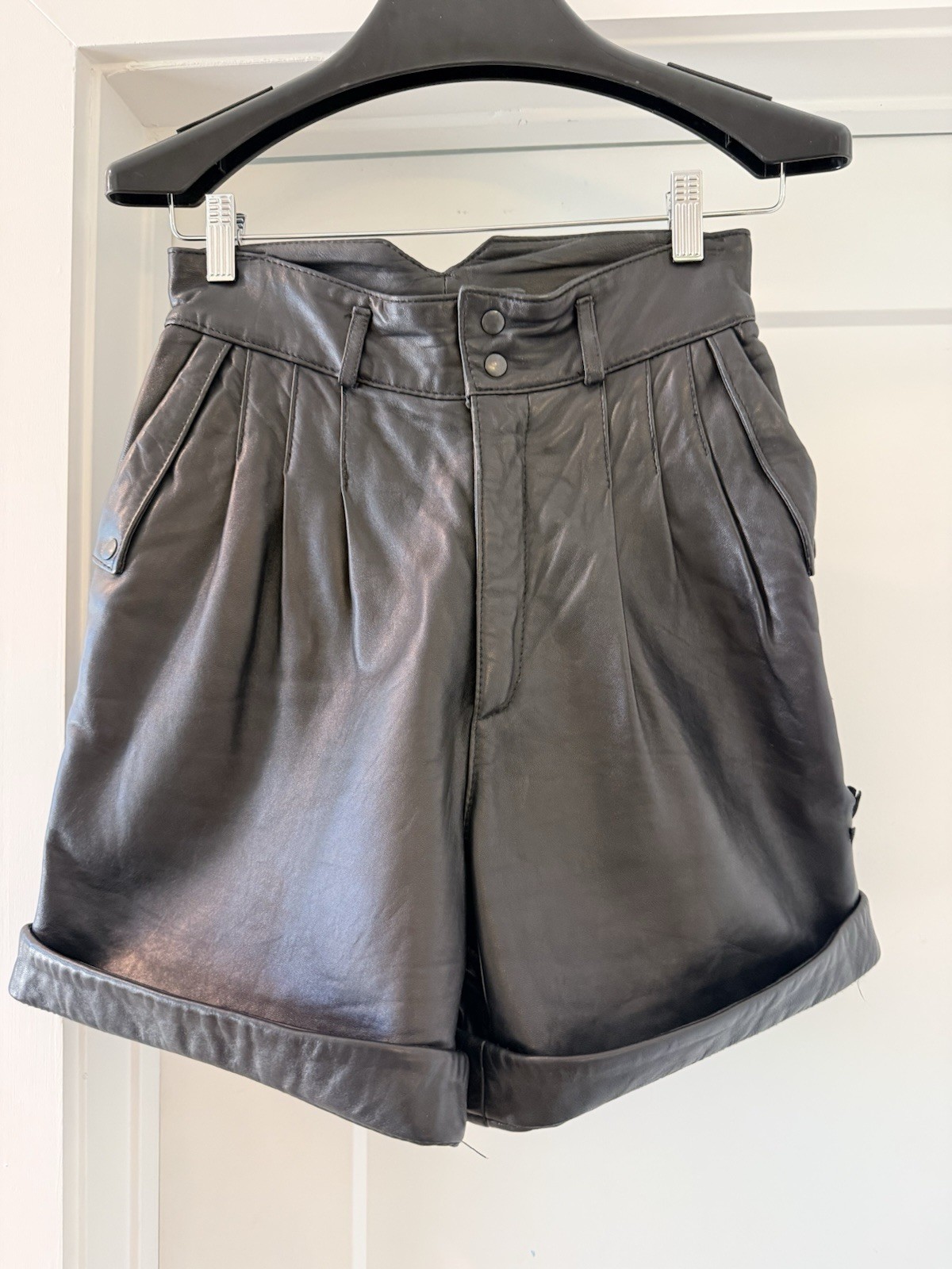 Vintage 90s Michael Hoban North Beach Leather Shorts Black High Waisted 80s