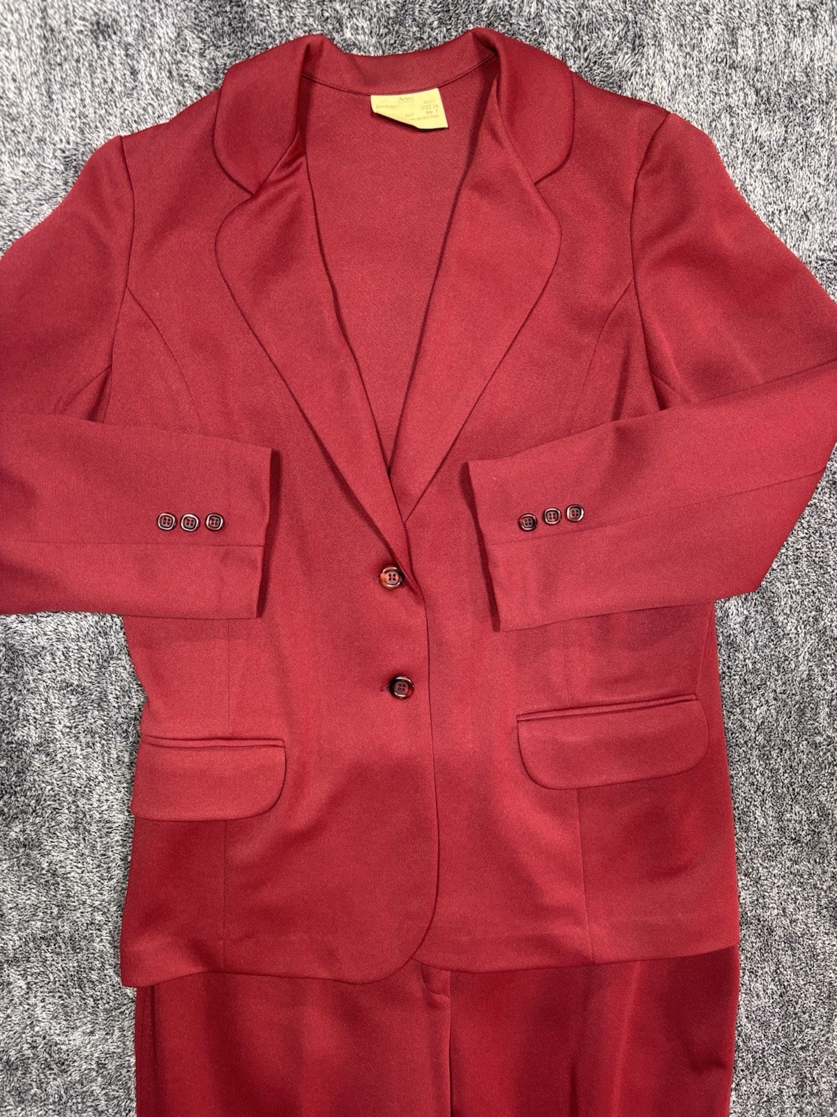 VTG 70s Sears Pants That Fit Suit Set Red Polyester Blazer Trousers Womens 16