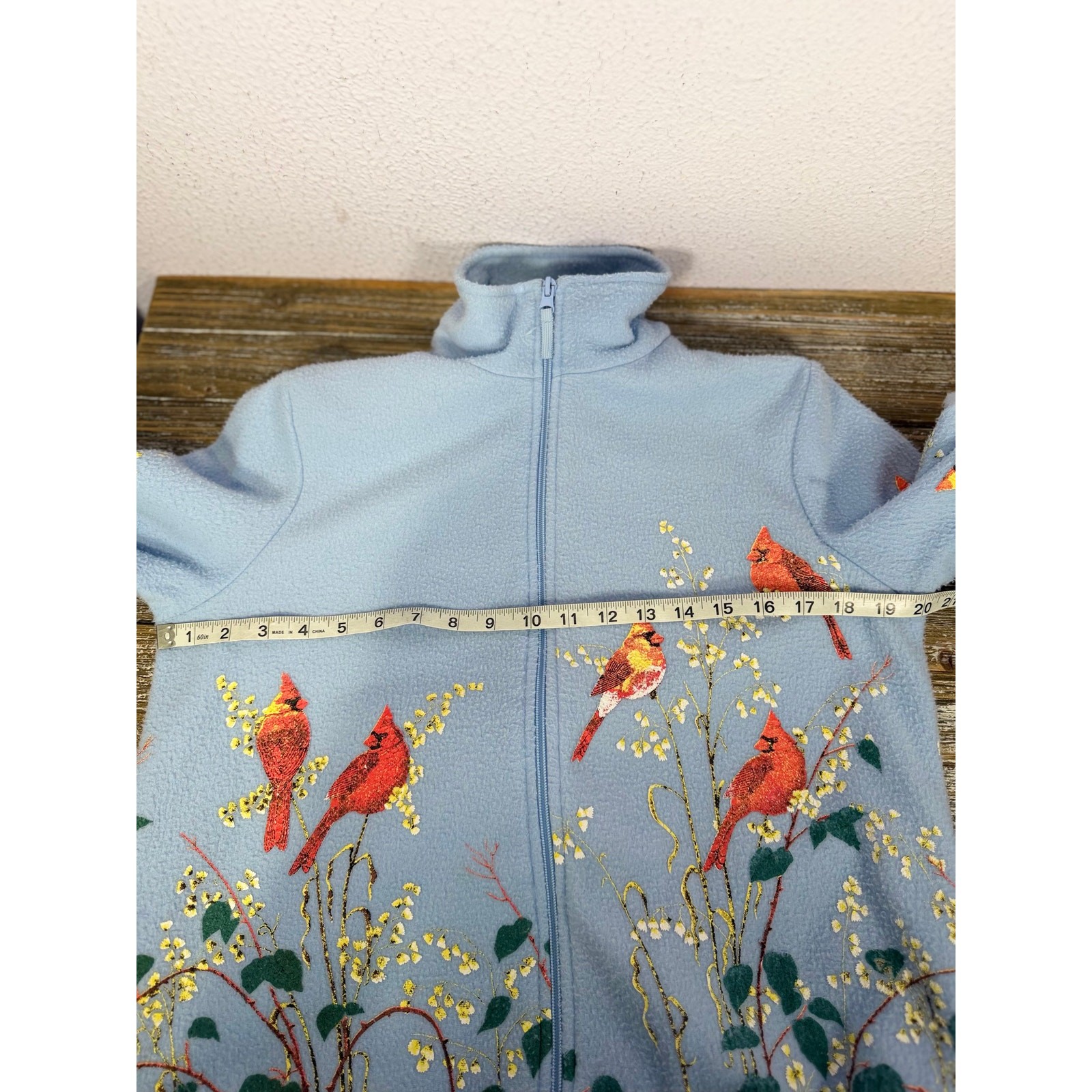 Vintage Tudor Court Fleece Womens Cardinal Bird Blue S Cottagecore Nature Granny