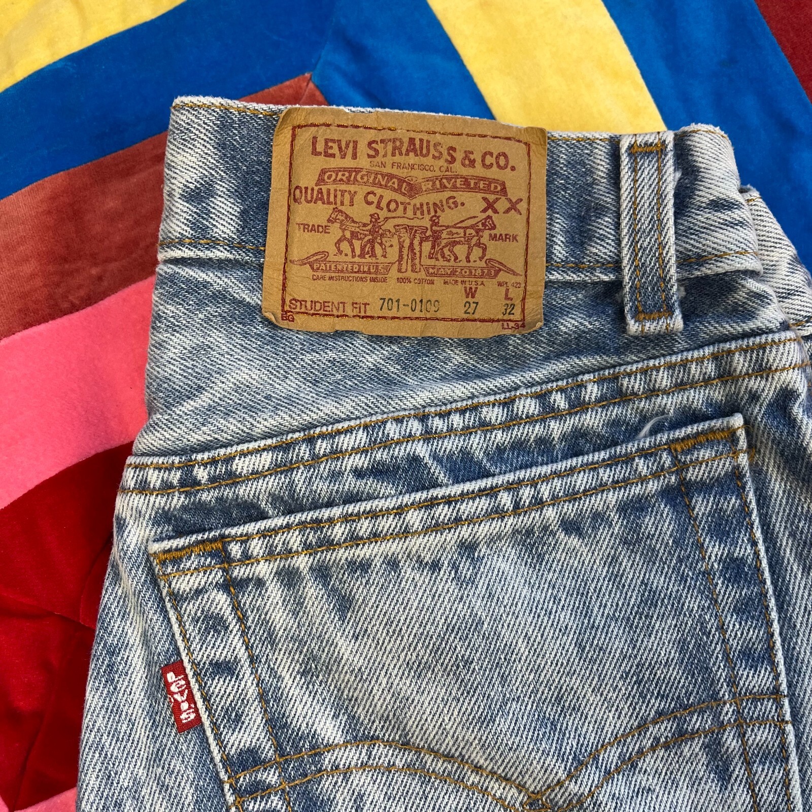 Lot 2 Vintage Levis Jeans Acid Washed Blue Student Fit 701 Dark Blue 505 90s 27