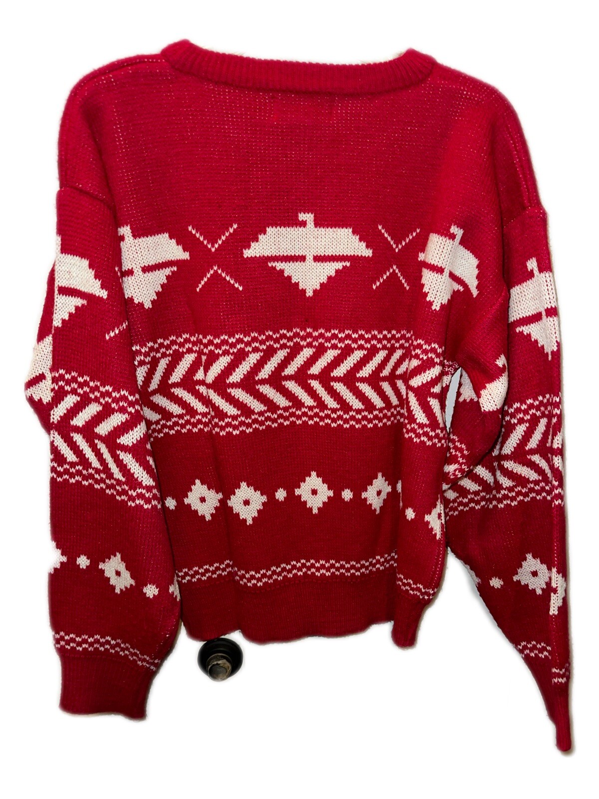 VTG Tribal Ski Sweater 1980s Mervyn’s Red Acrylic Chest 44” 90s Skiwear Acrylic
