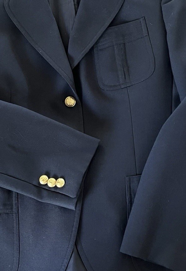 Vintage Stanley Blacker Wool Blend Womens Size 10 Dark Navy Blazer Brass Buttons